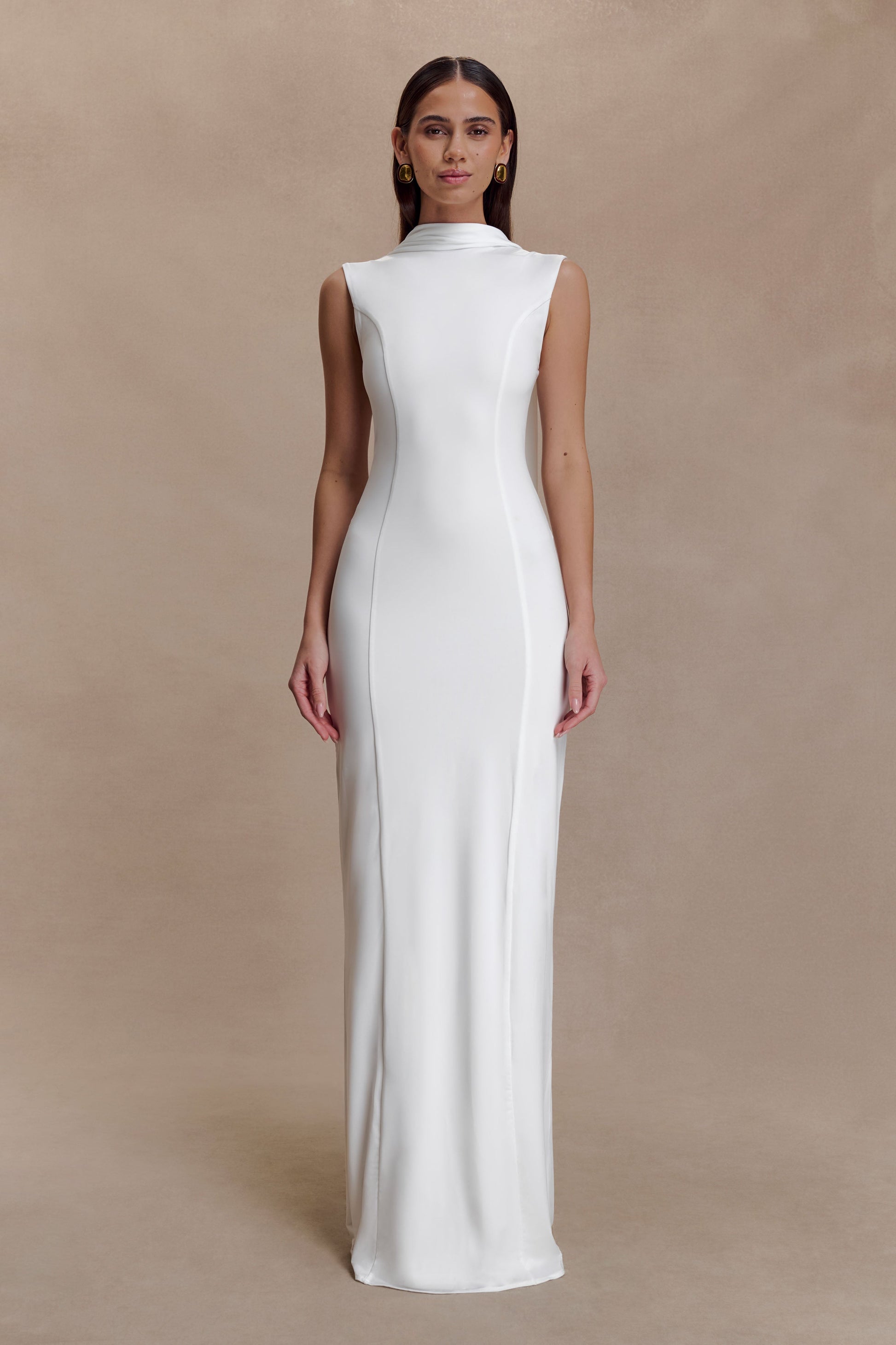 Wisteria Slinky Maxi Dress With Scarf / White | MESHKI