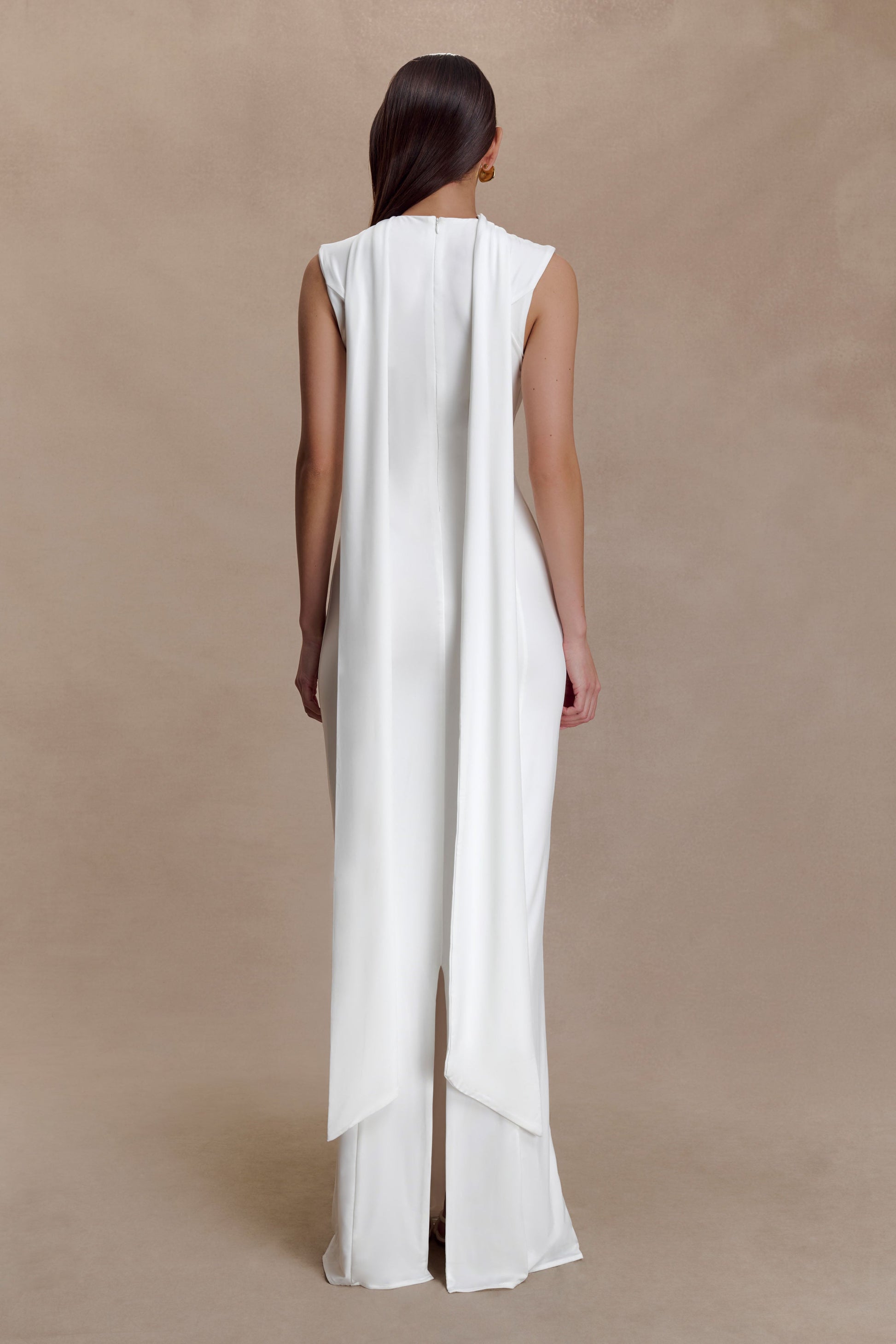 Wisteria Slinky Maxi Dress With Scarf / White | MESHKI