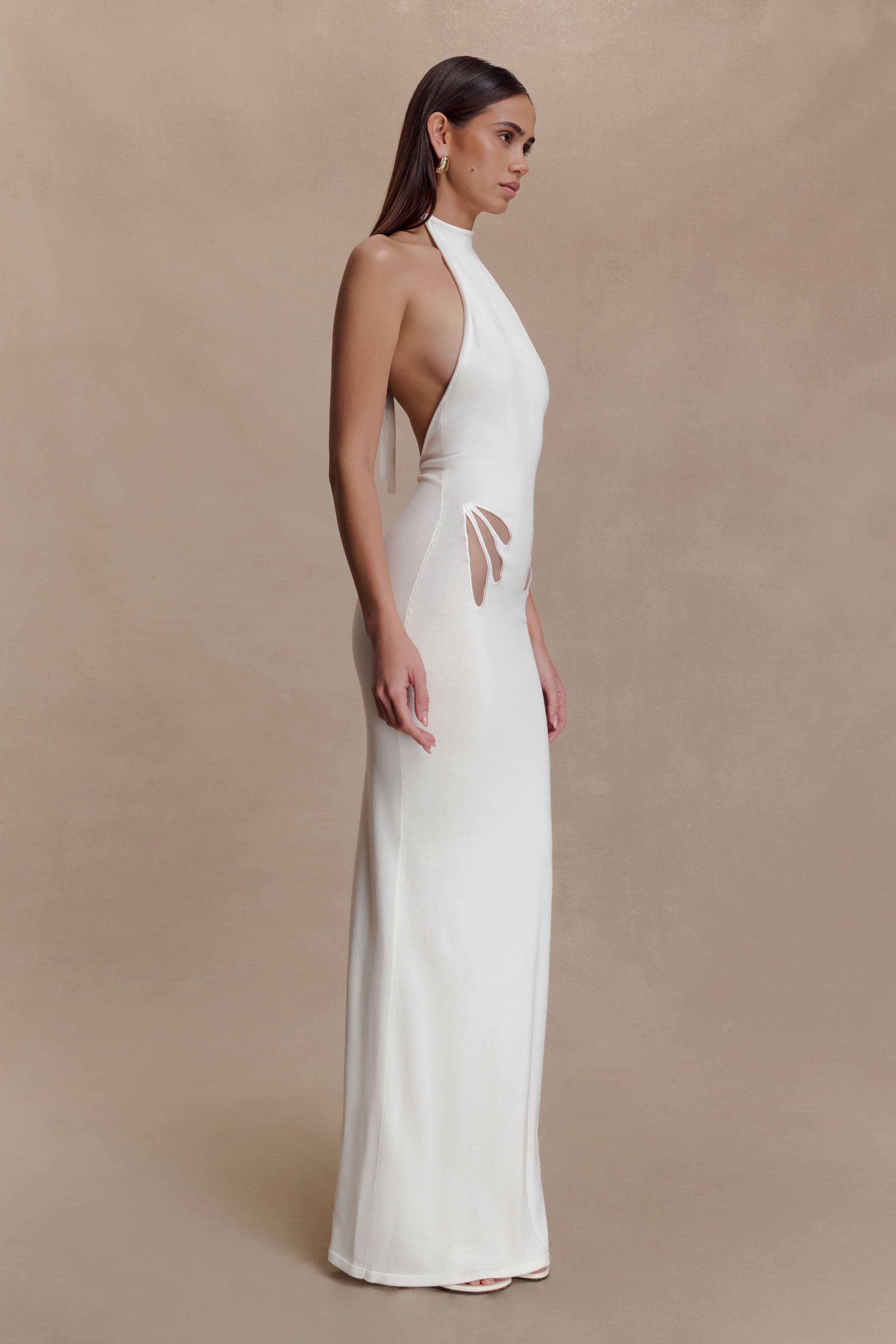 Brock Knit Halter Maxi Dress - White | MESHKI US