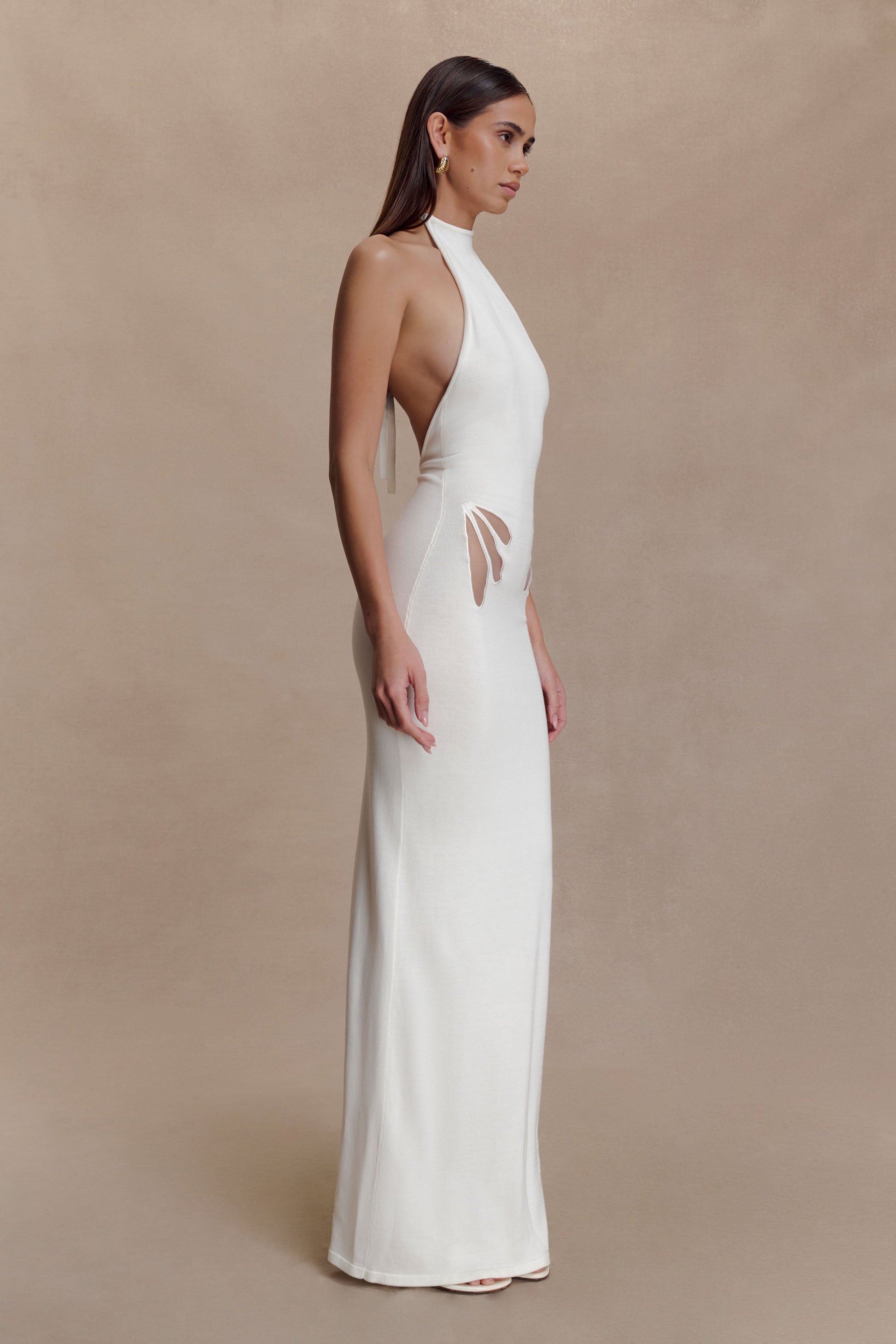 Brock Knit Halter Maxi Dress / White | MESHKI