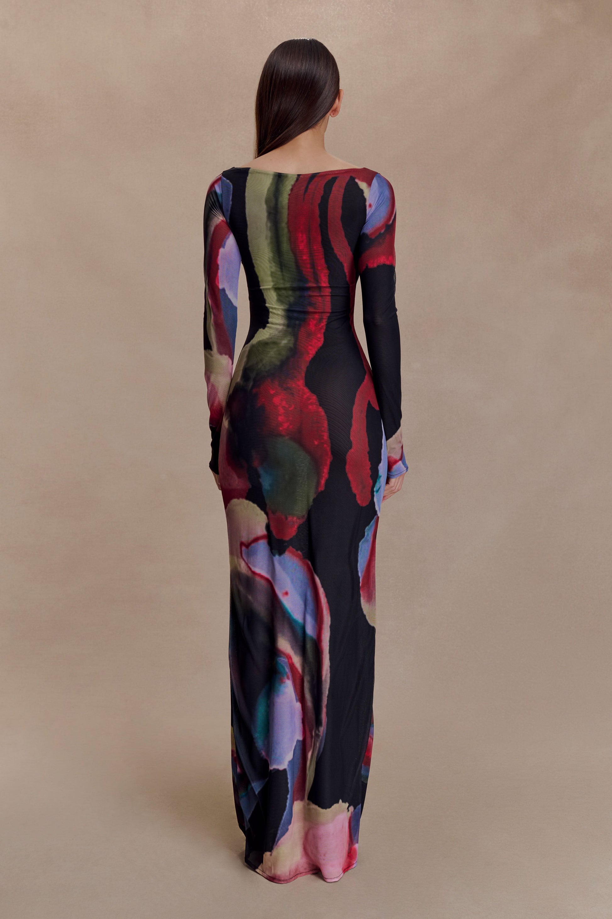 Soraya Long Sleeve Mesh Maxi Dress - Multi Fluid Reverie Print #2