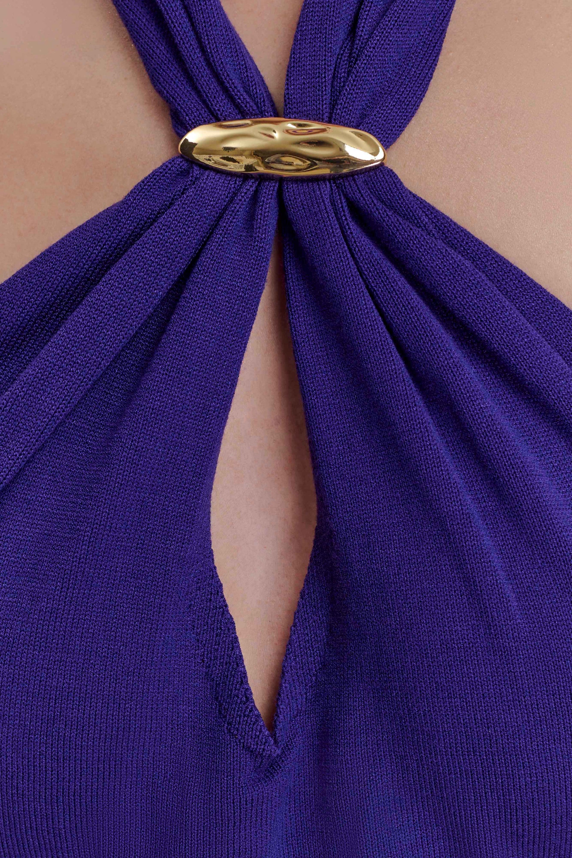 Ozias Halter Semi Sheer Knit Maxi Dress - Deep Purple | MESHKI US Ozias Halter Semi Sheer Knit Maxi Dress - Deep Purple | MESHKI US
