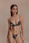 Rosmunda Ruched Bikini Top - Green Fluid Reverie Print