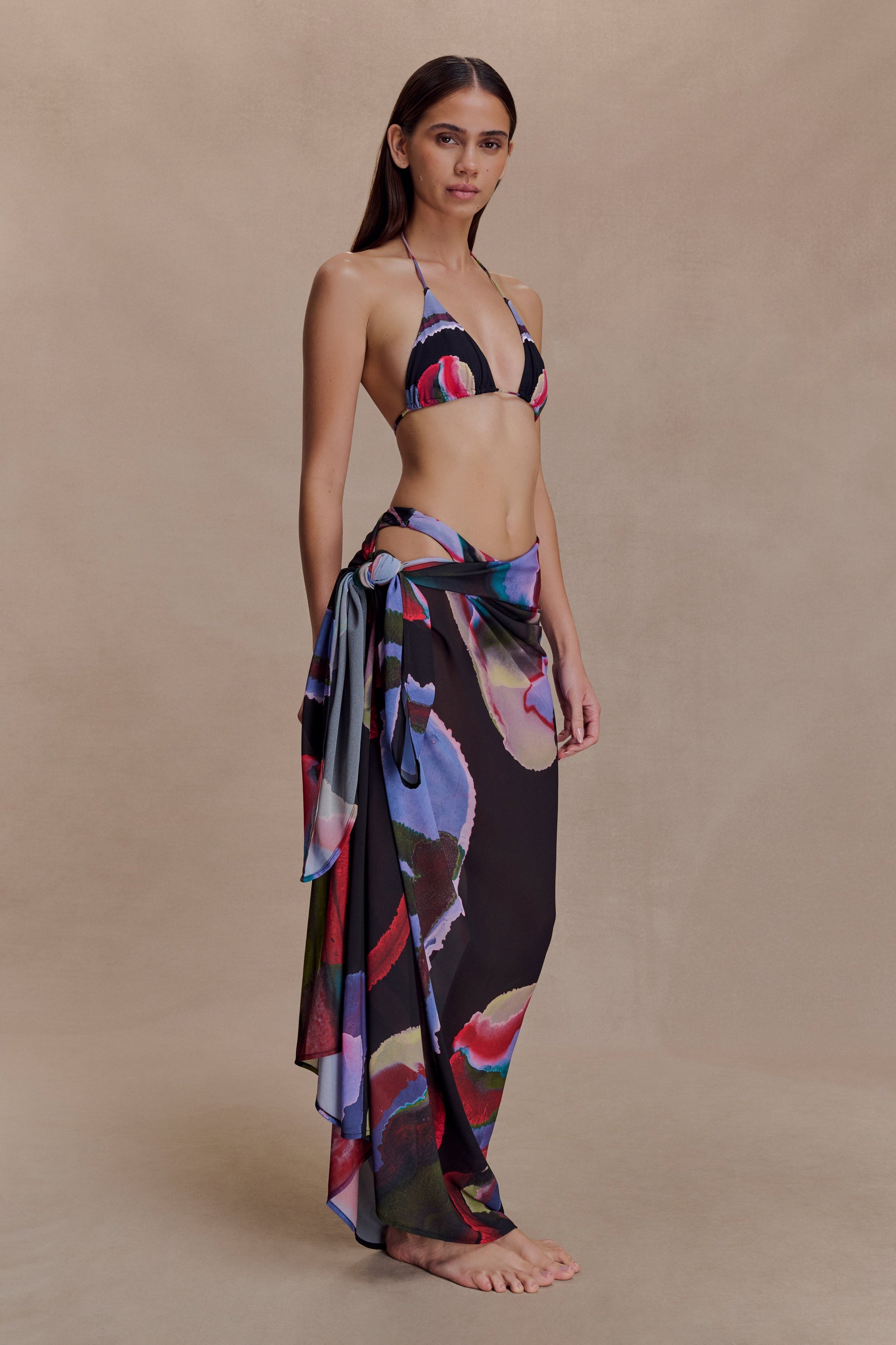 Evie Chiffon Sarong - Multi Fluid Reverie Print #4