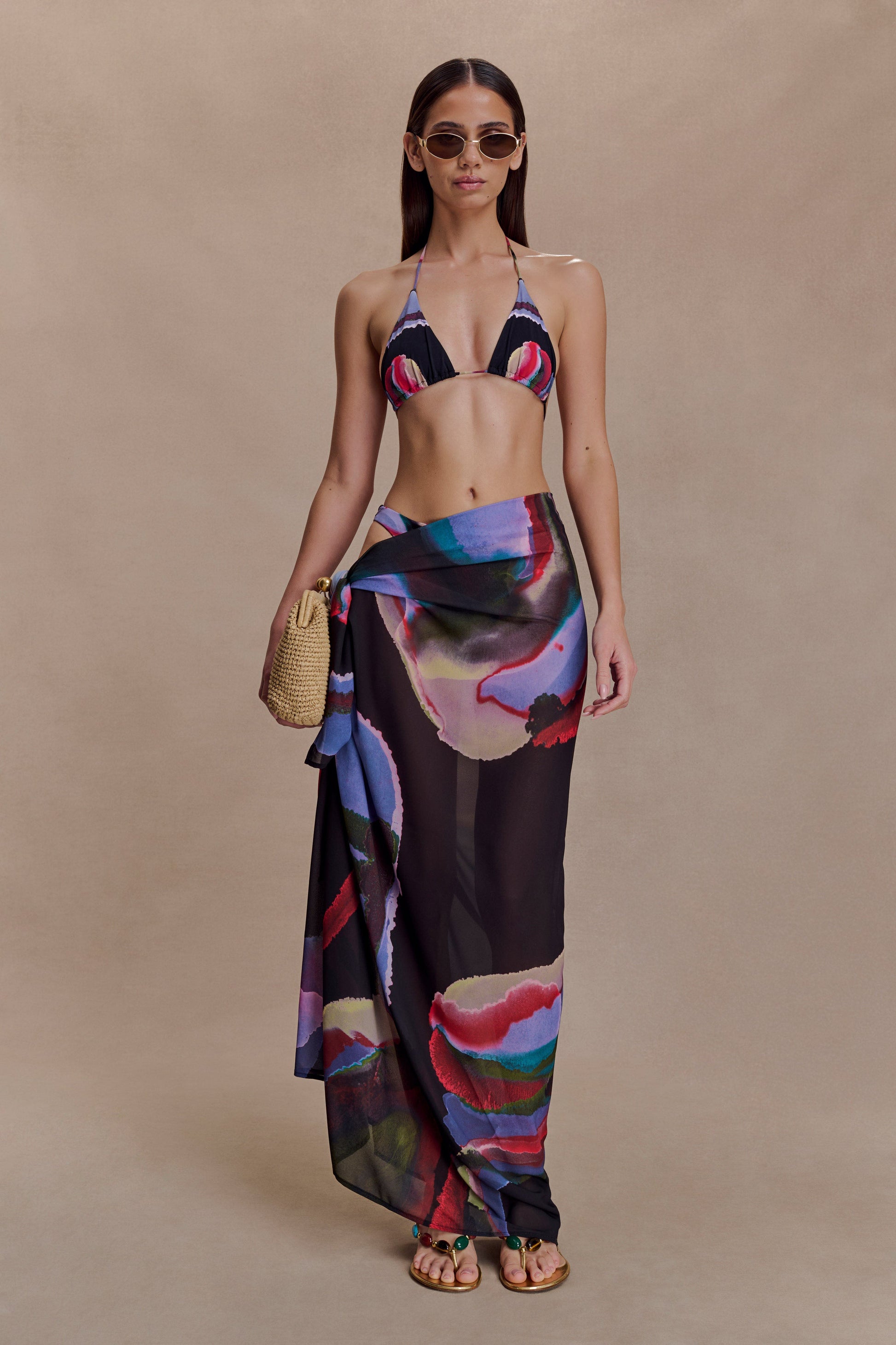 Evie Chiffon Sarong - Multi Fluid Reverie Print #3