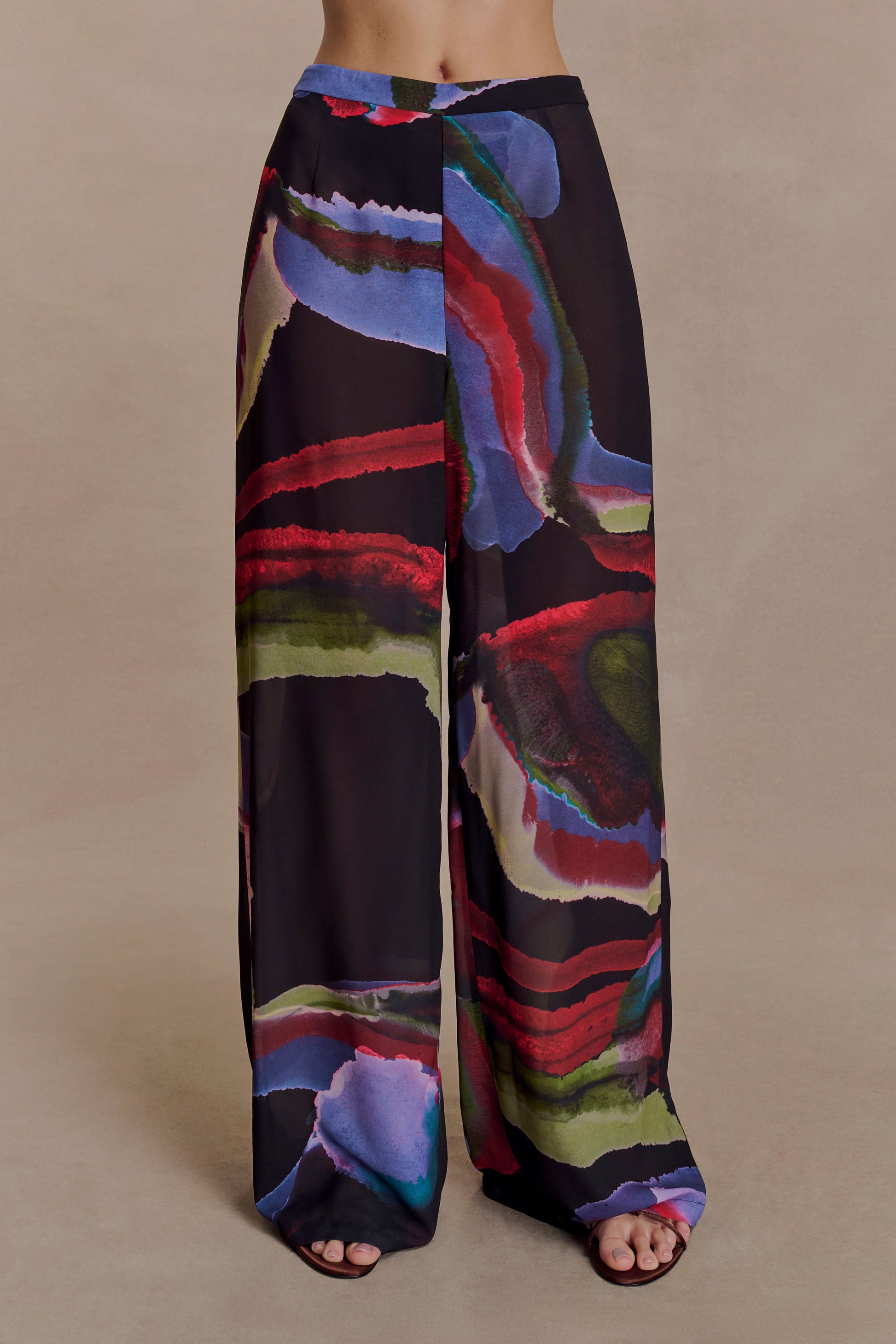 Rachel Chiffon Straight Leg Pants - Multi Fluid Reverie Print #6