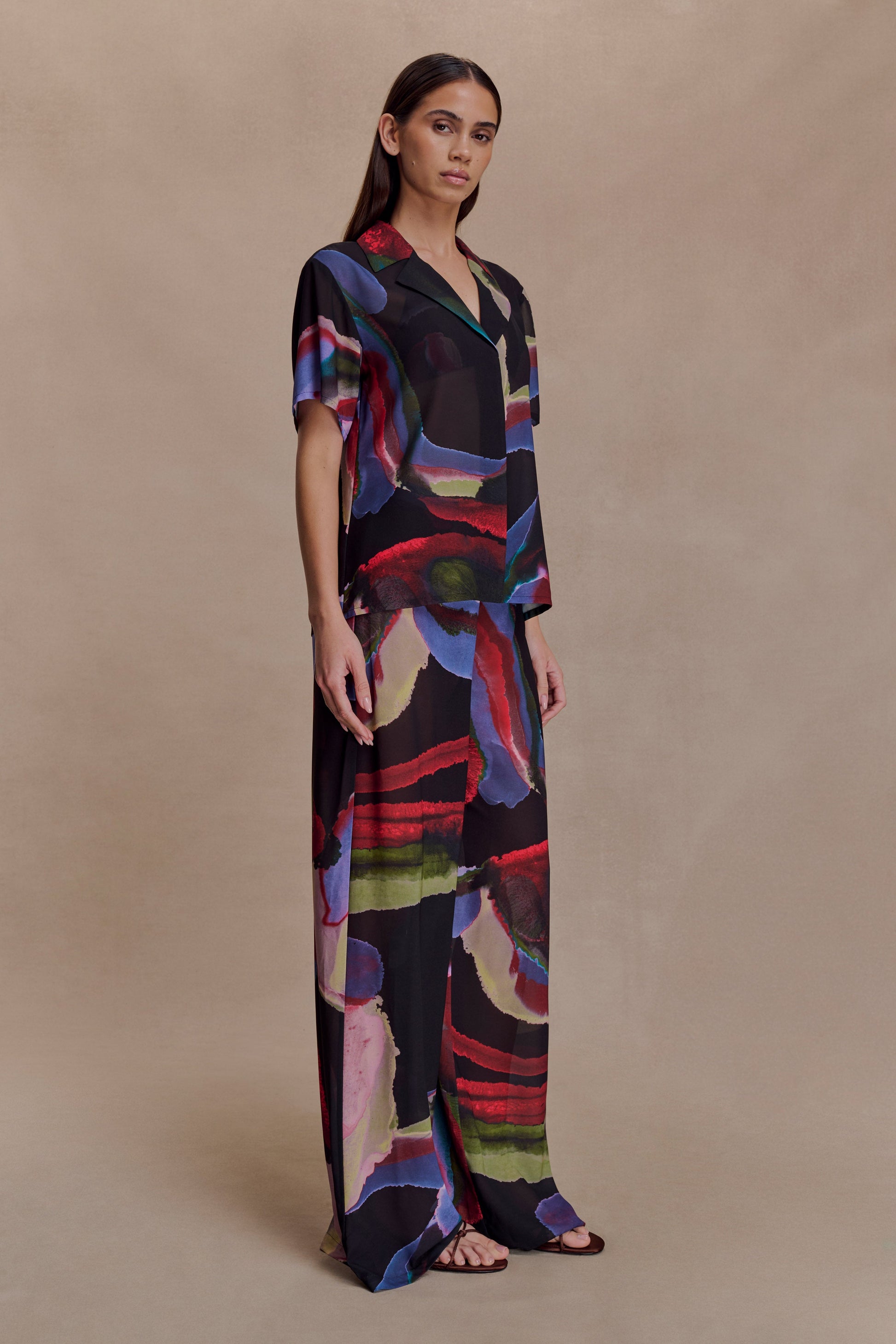 Rachel Chiffon Short Sleeve Shirt - Multi Fluid Reverie Print #4