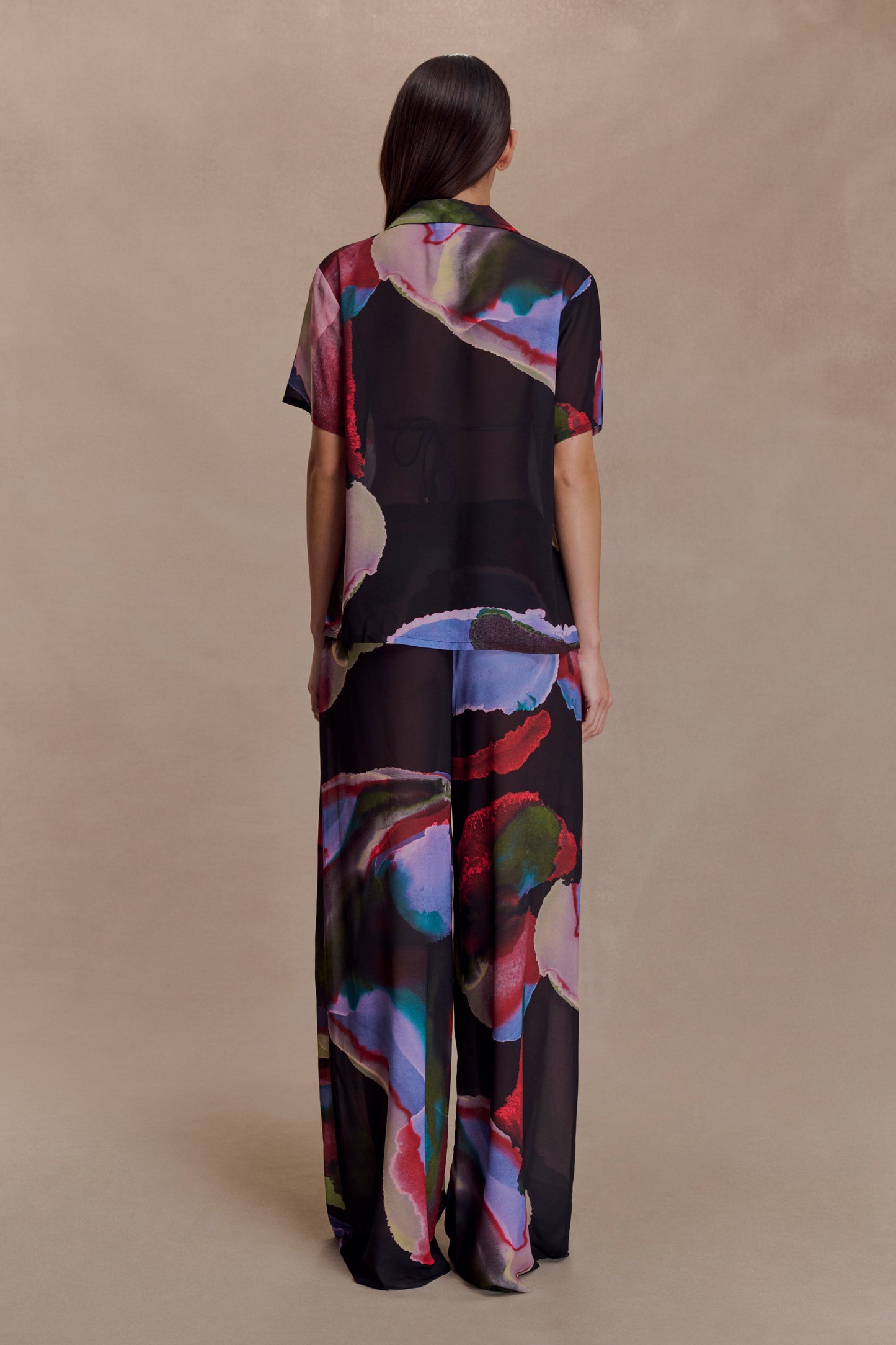 Rachel Chiffon Short Sleeve Shirt - Multi Fluid Reverie Print