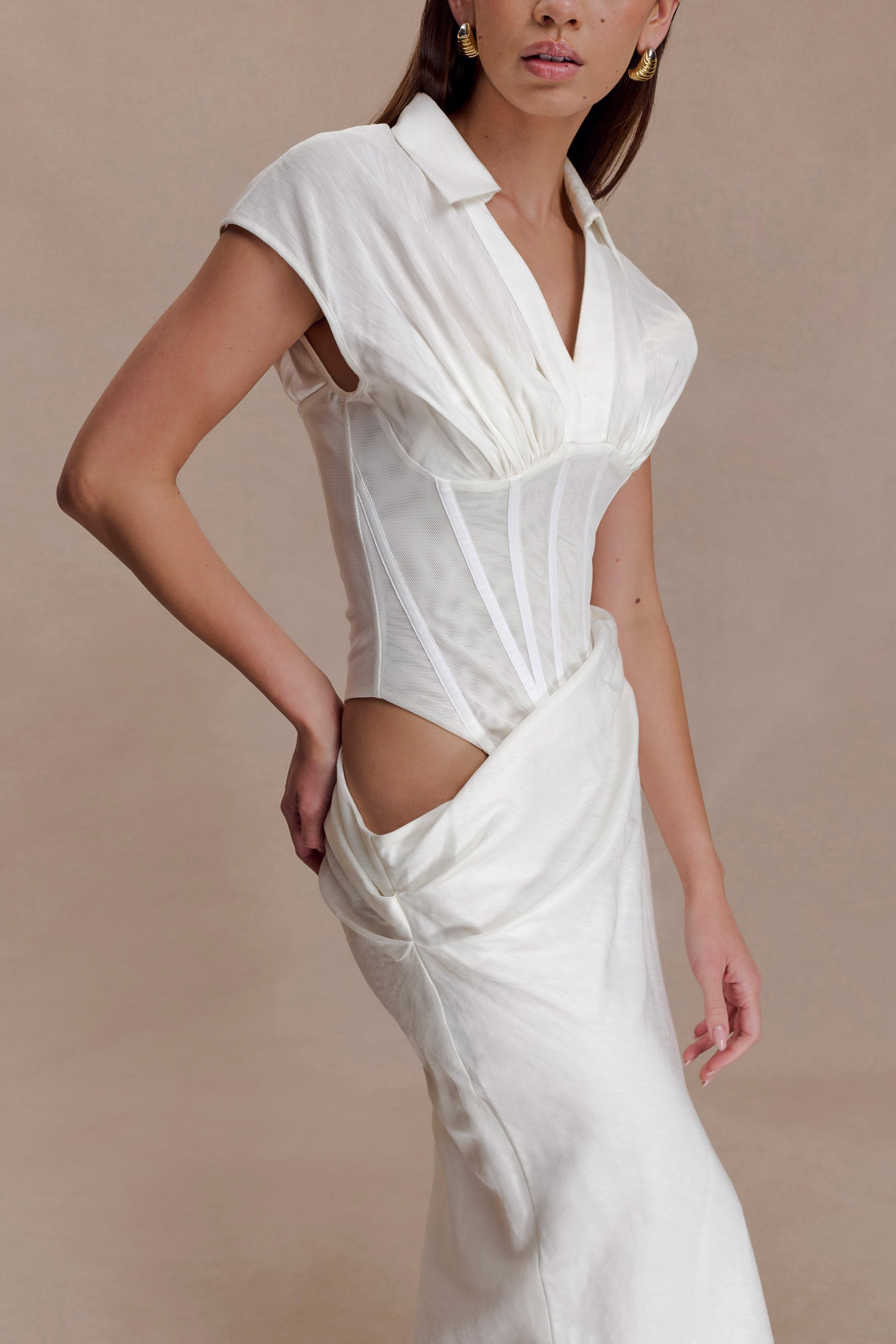 Saphira Shirt Corset Maxi Dress - White #4