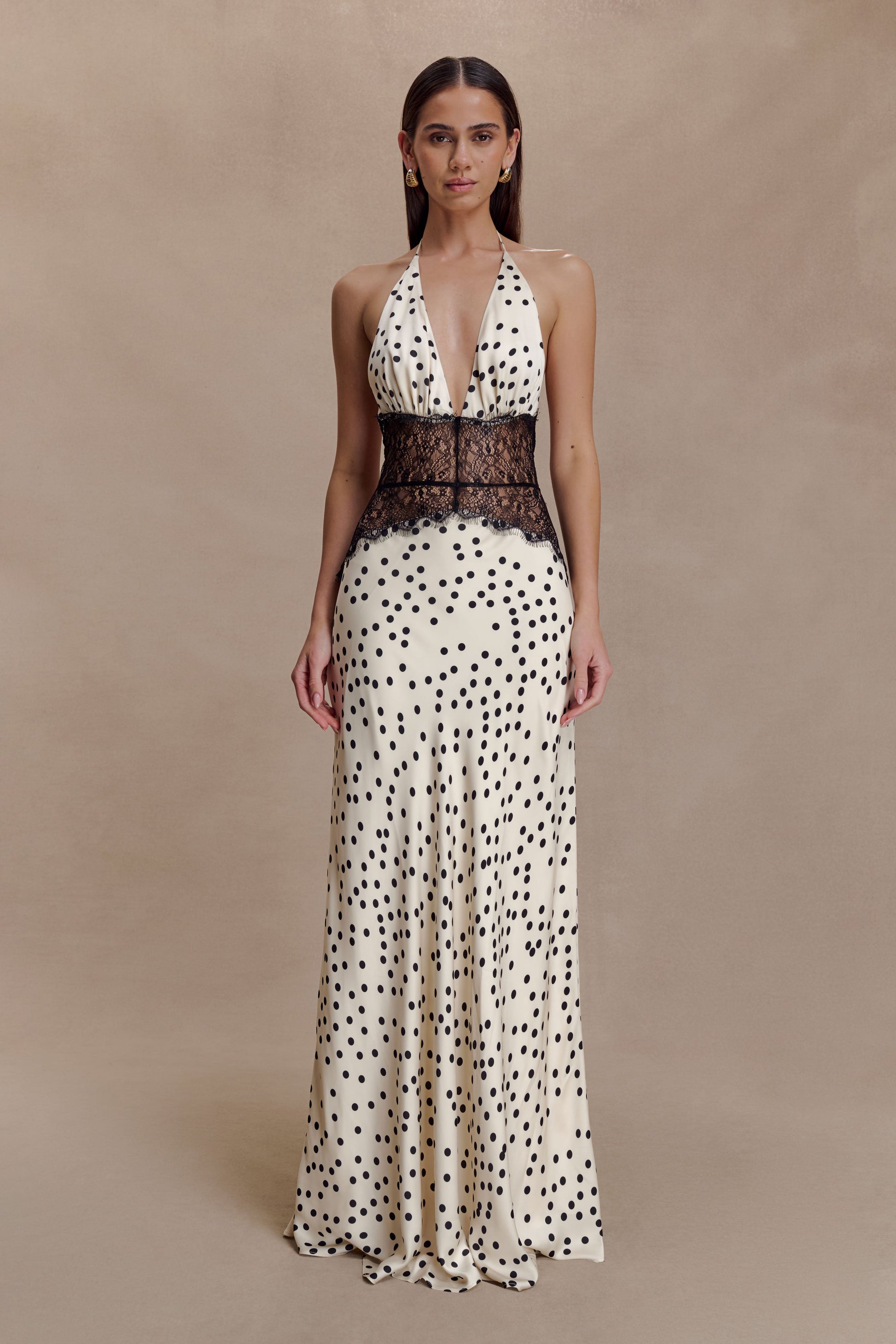 Dinah Lace And Satin Maxi Dress / Polkadot | MESHKI