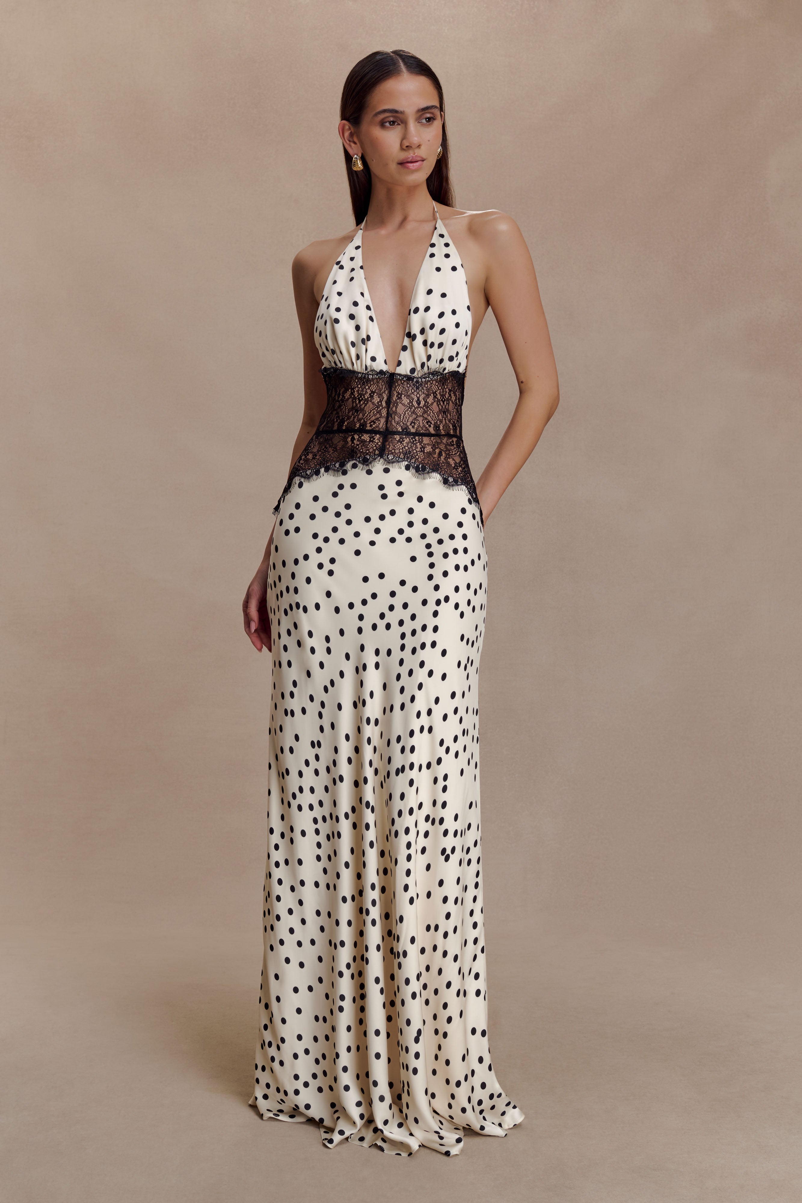 Dinah Lace And Satin Maxi Dress - Polkadot | MESHKI US