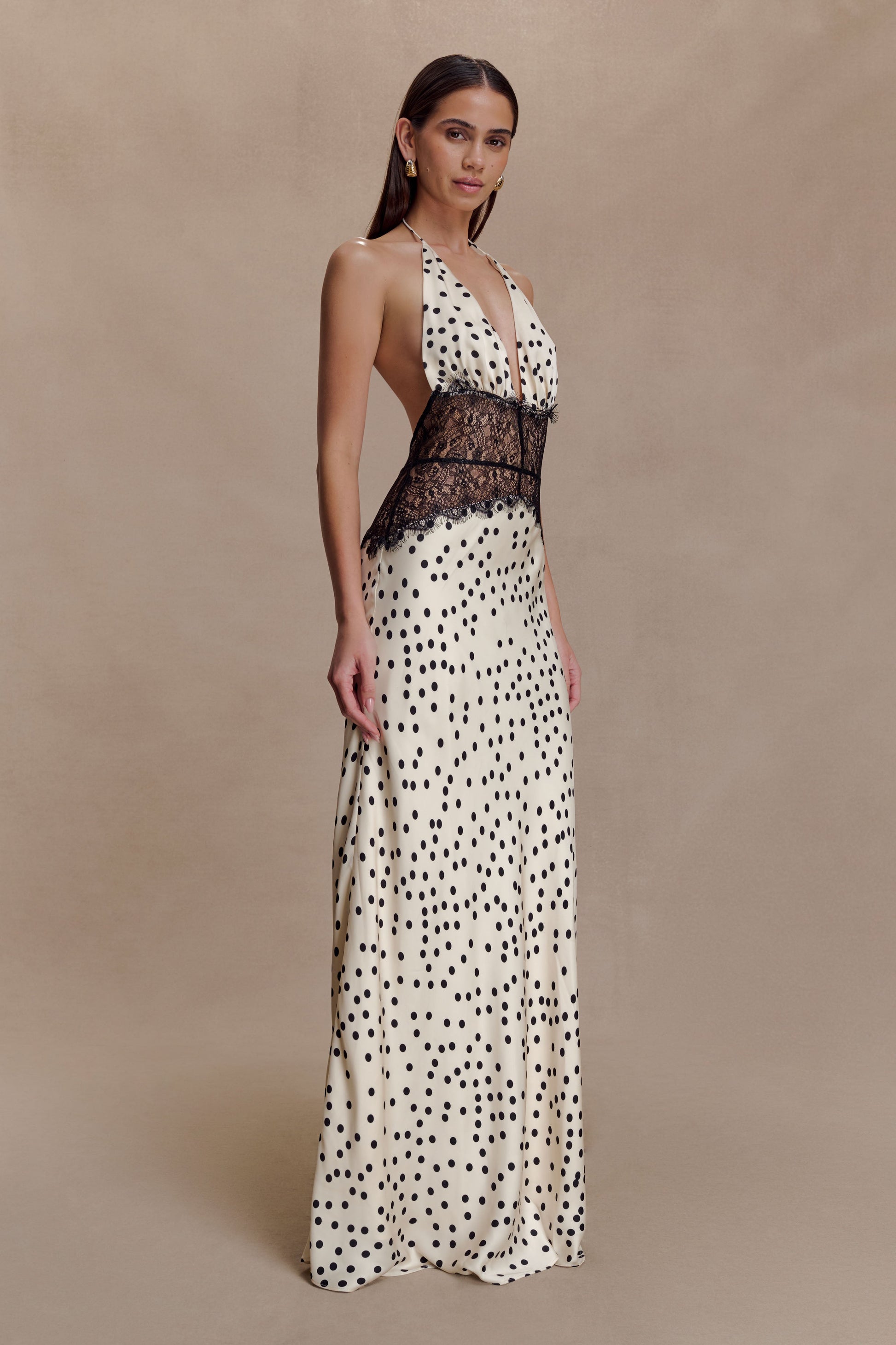 Dinah Lace And Satin Maxi Dress / Polkadot | MESHKI | L Dinah Lace And Satin Maxi Dress / Polkadot | MESHKI | L