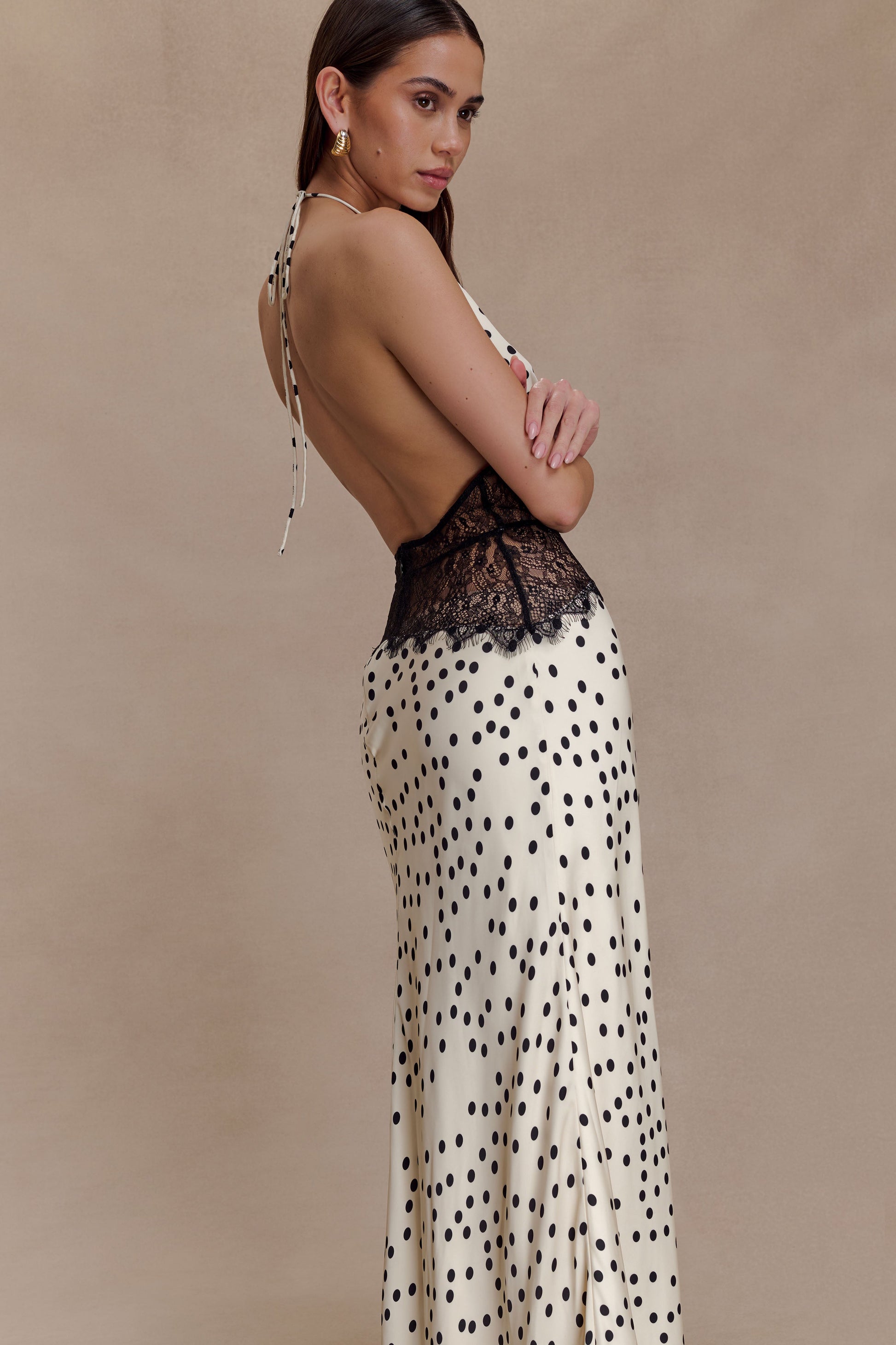 Dinah Lace And Satin Maxi Dress / Polkadot | MESHKI