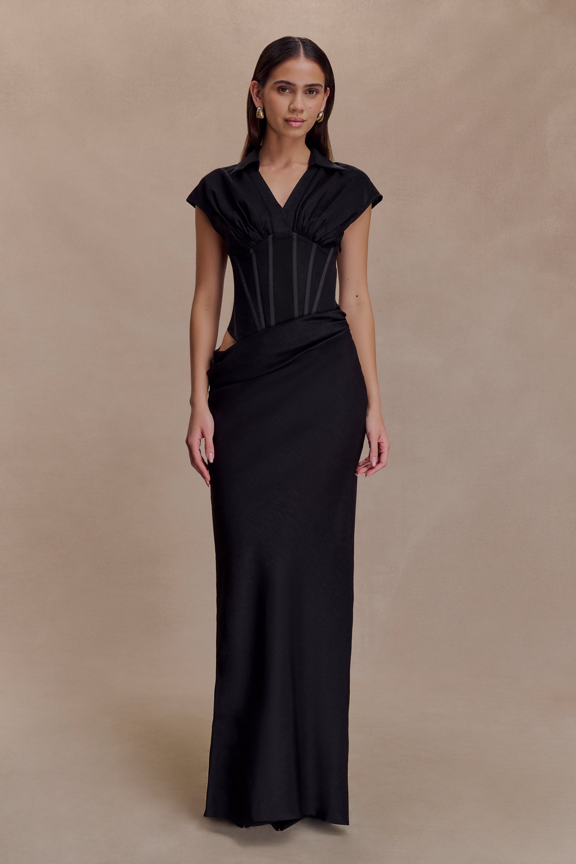 Saphira Shirt Corset Maxi Dress / Black | MESHKI | XS Saphira Shirt Corset Maxi Dress / Black | MESHKI | XS