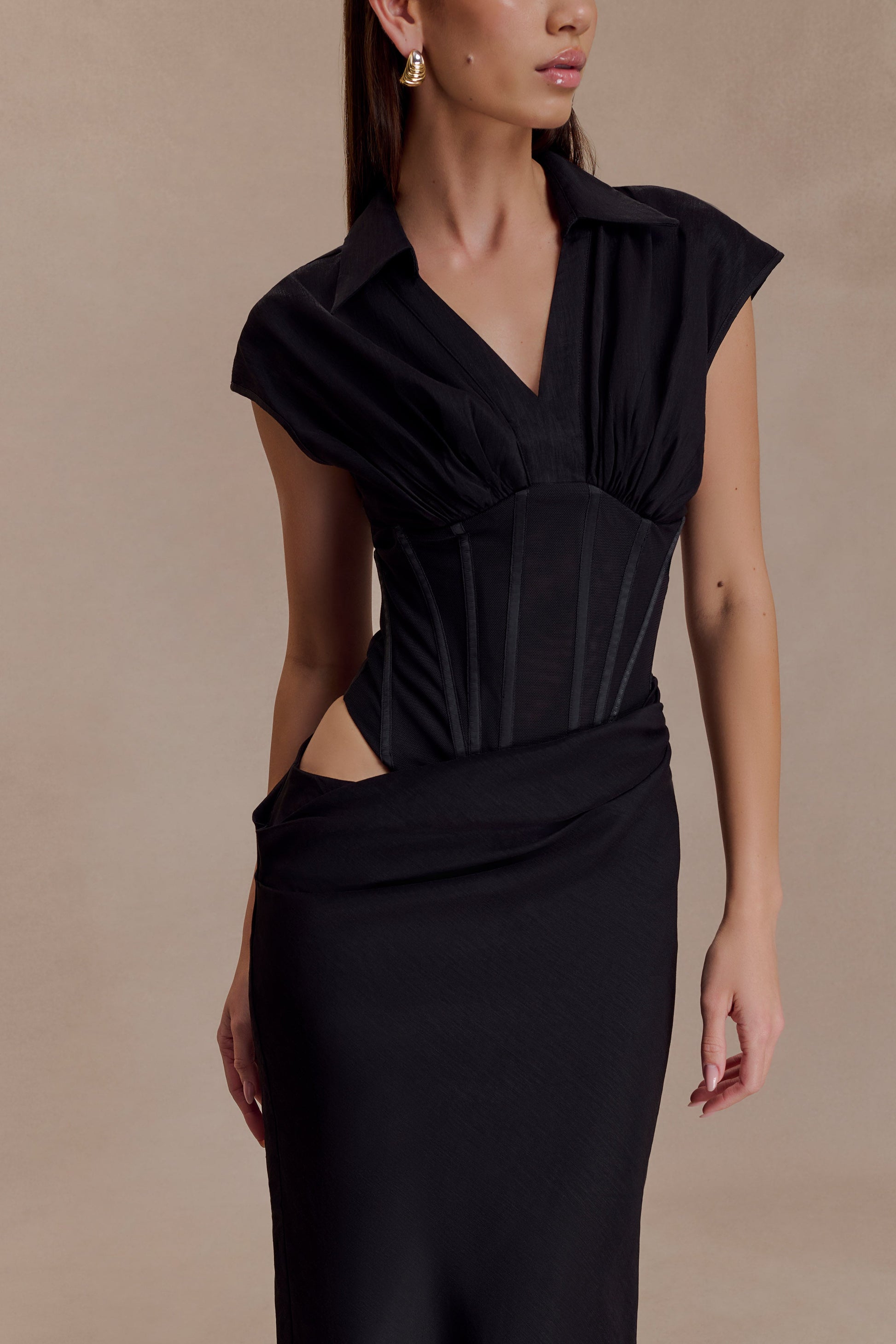 Saphira Shirt Corset Maxi Dress / Black | MESHKI | XS Saphira Shirt Corset Maxi Dress / Black | MESHKI | XS