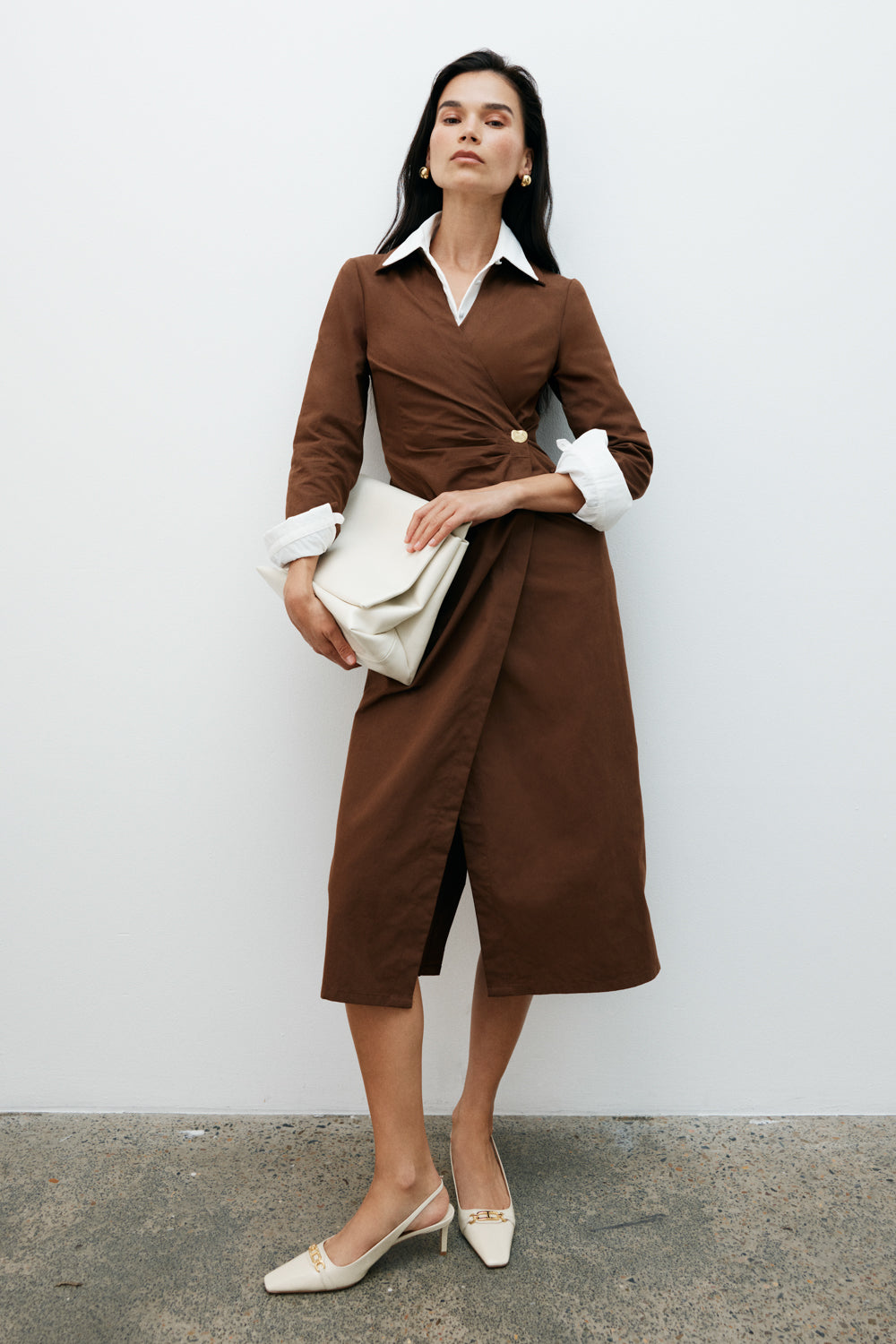 Mikaila Asymmetric Shirt Dress - Dark Chocolate | MESHKI US Mikaila Asymmetric Shirt Dress - Dark Chocolate | MESHKI US