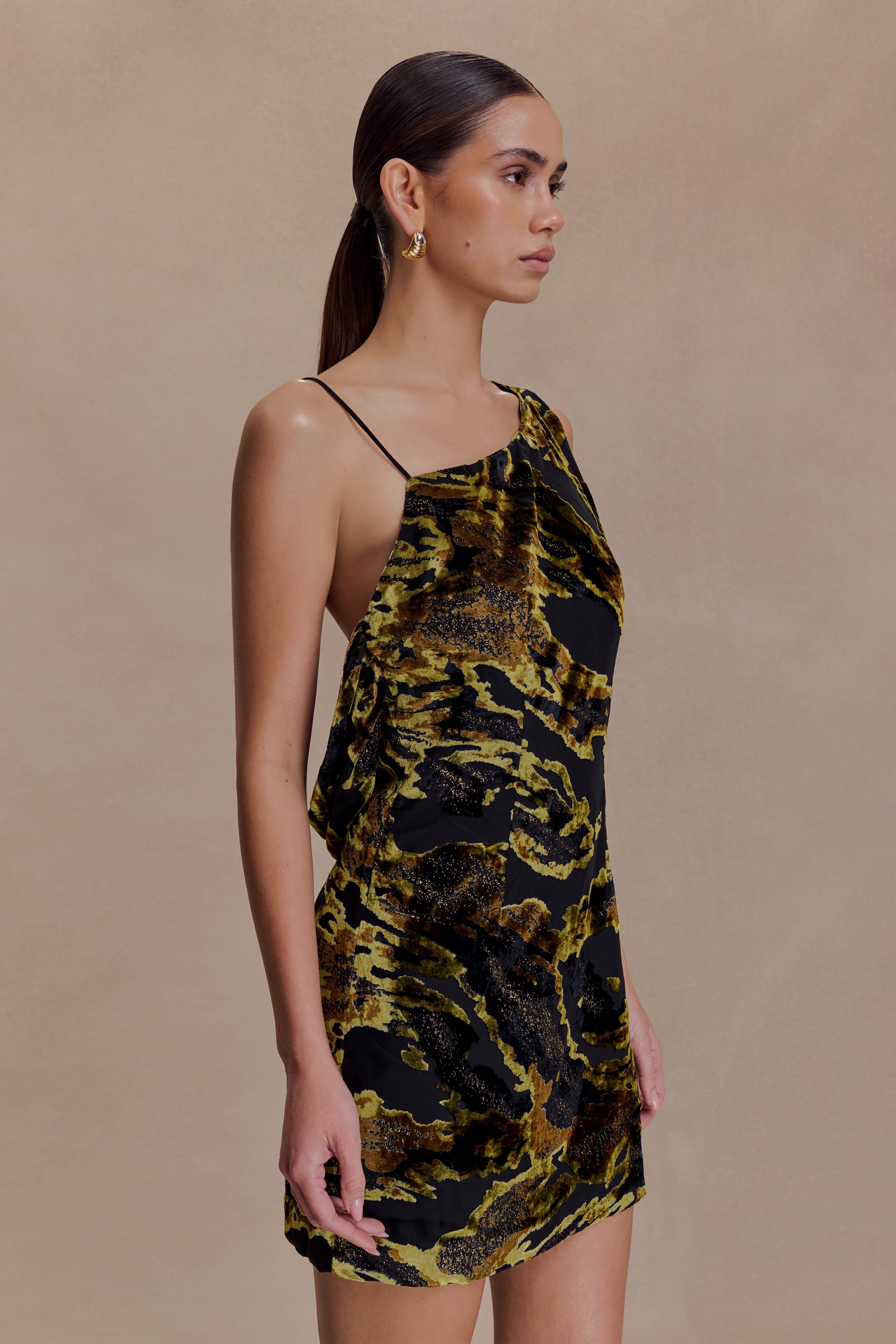 Ayana Cross Back Mini Dress - Velvet Burnout | MESHKI US