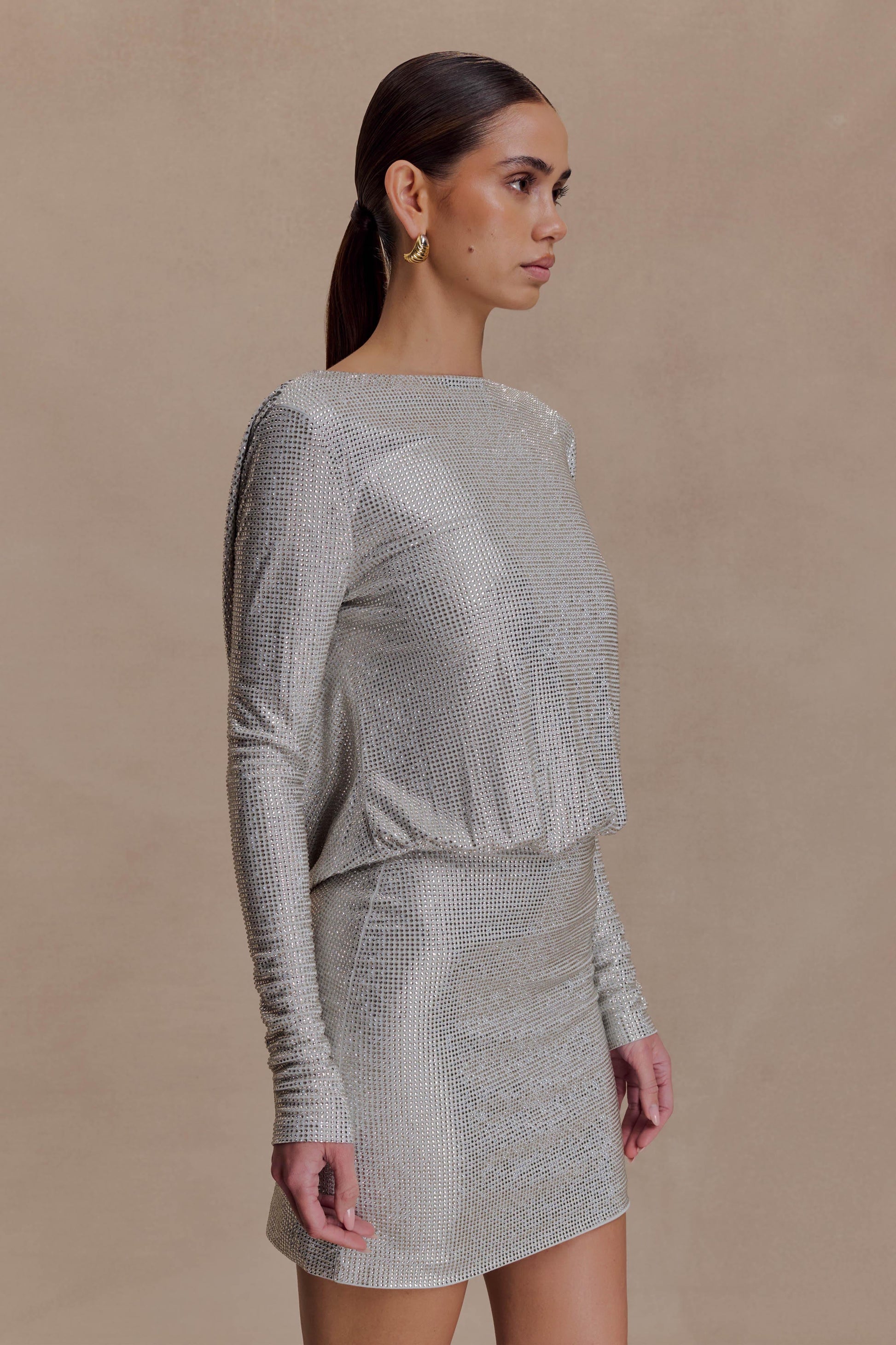 Darius Diamante Cowl Mini Dress - Silver #5