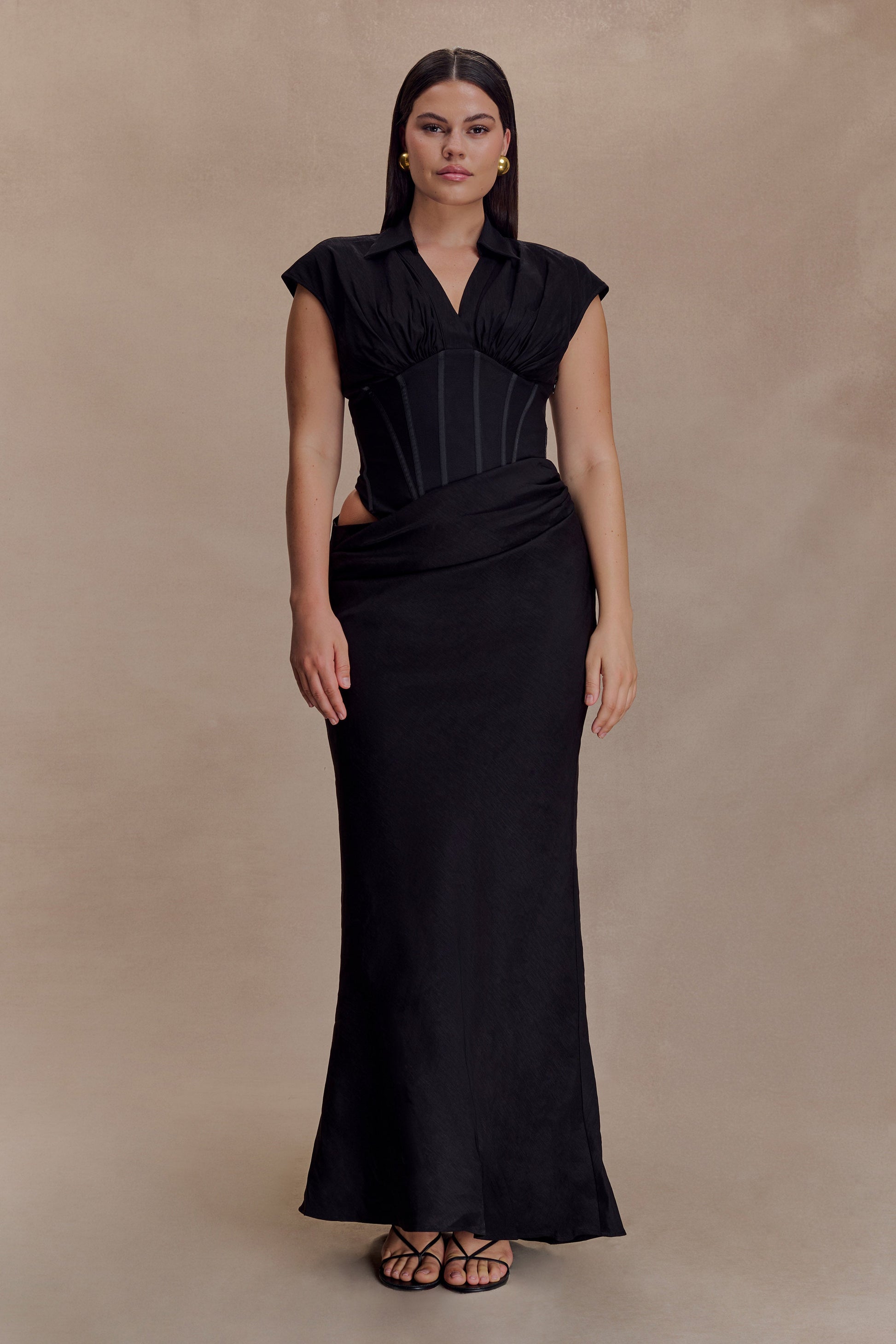 Saphira Shirt Corset Maxi Dress - Black | MESHKI US Saphira Shirt Corset Maxi Dress - Black | MESHKI US