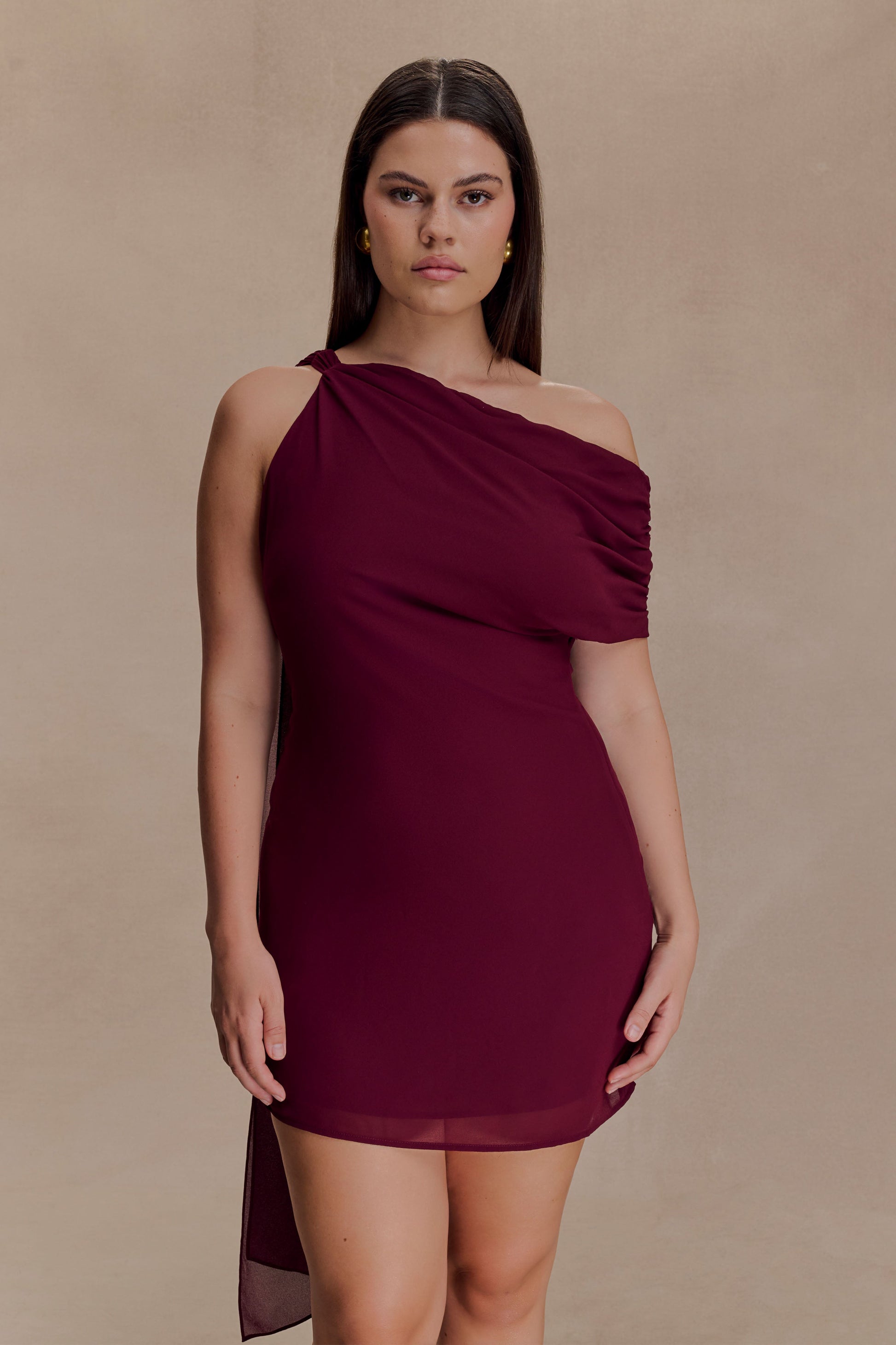 Daisie Chiffon Mini Dress - Wine | MESHKI US Daisie Chiffon Mini Dress - Wine | MESHKI US