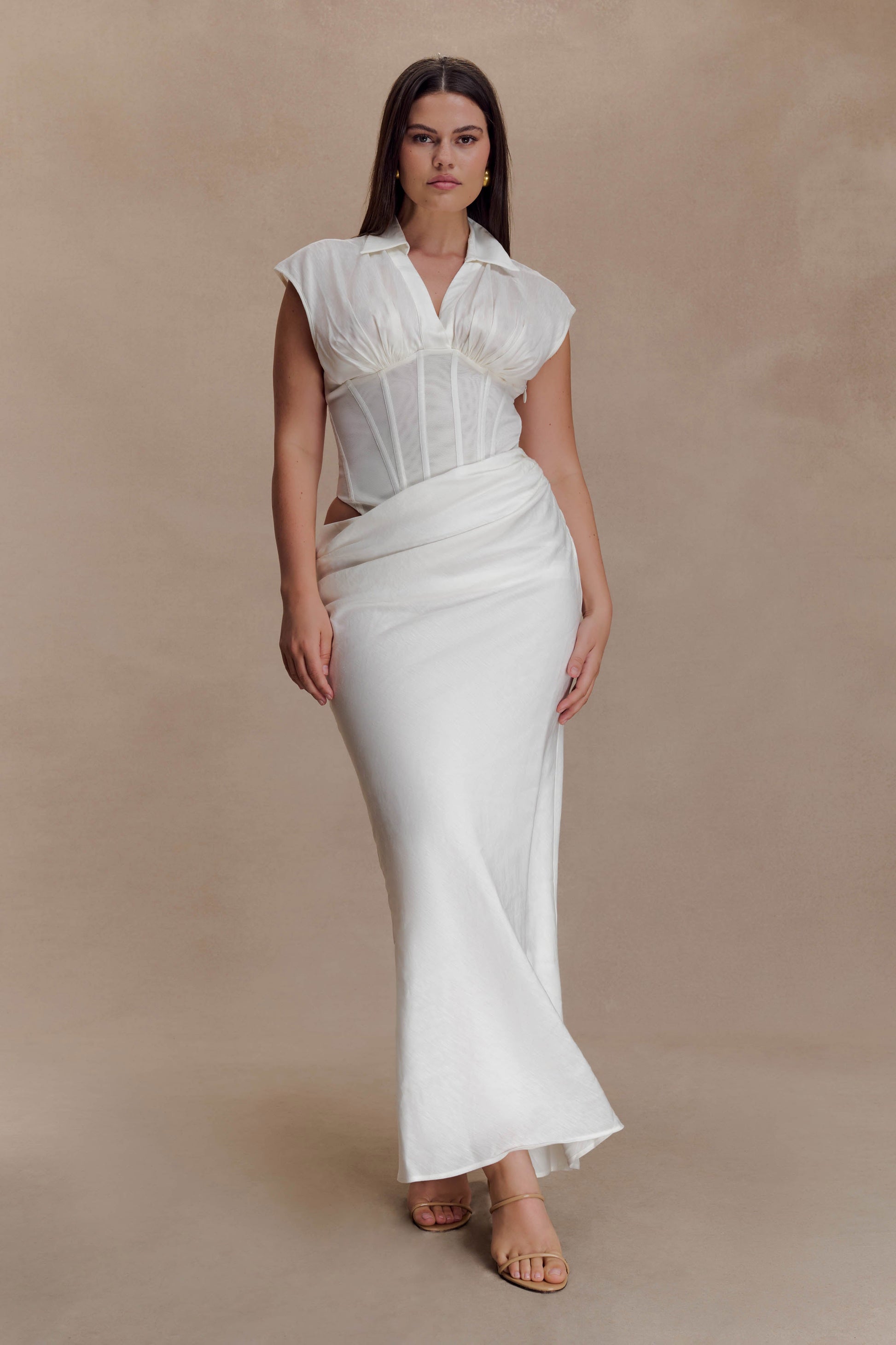 Saphira Shirt Corset Maxi Dress / White | MESHKI | L Saphira Shirt Corset Maxi Dress / White | MESHKI | L