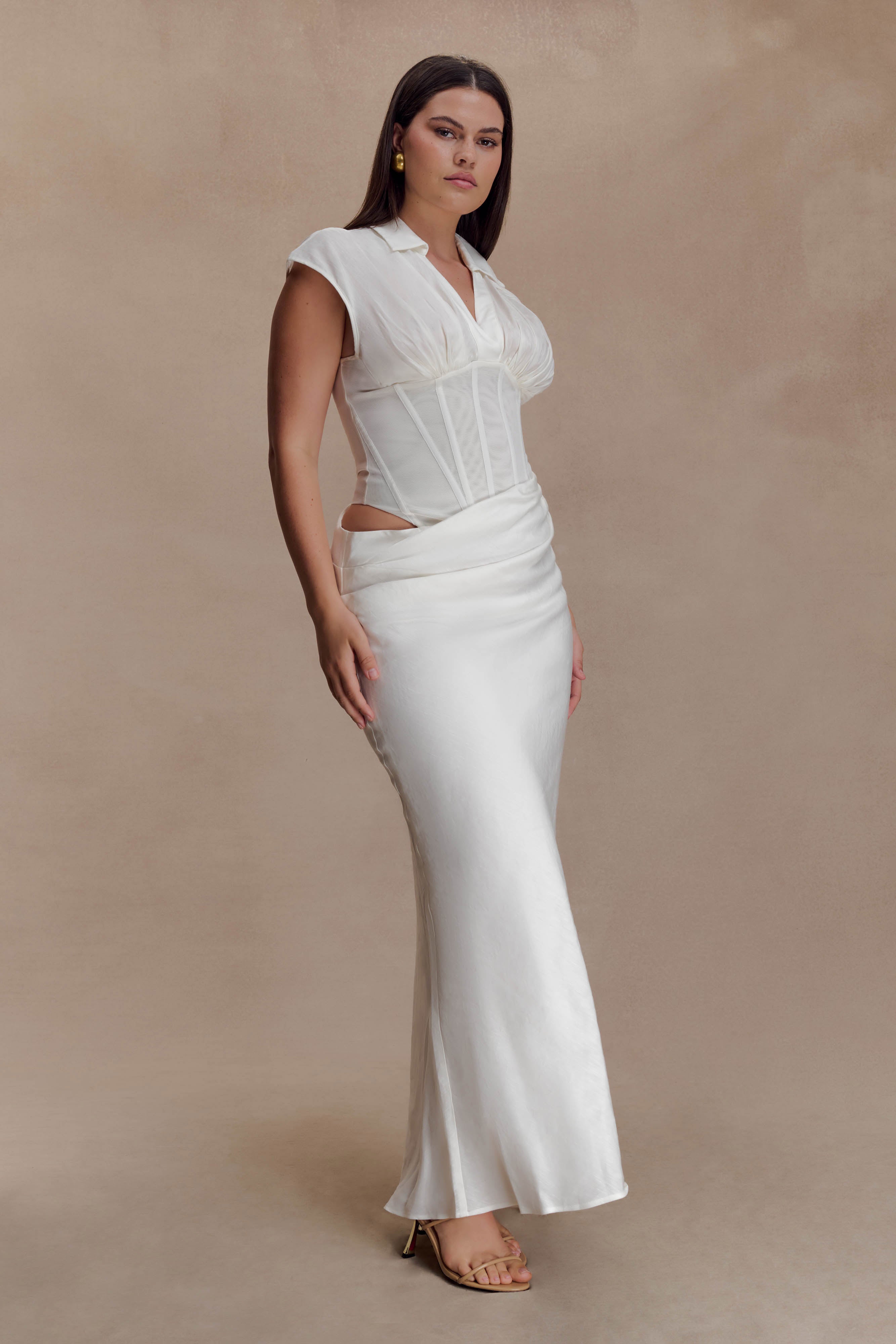 Saphira Shirt Corset Maxi Dress - White | MESHKI US
