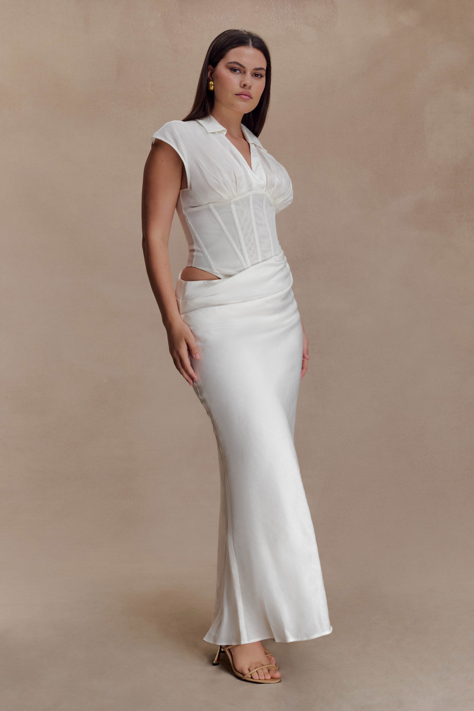 Saphira Shirt Corset Maxi Dress / White | MESHKI | L Saphira Shirt Corset Maxi Dress / White | MESHKI | L