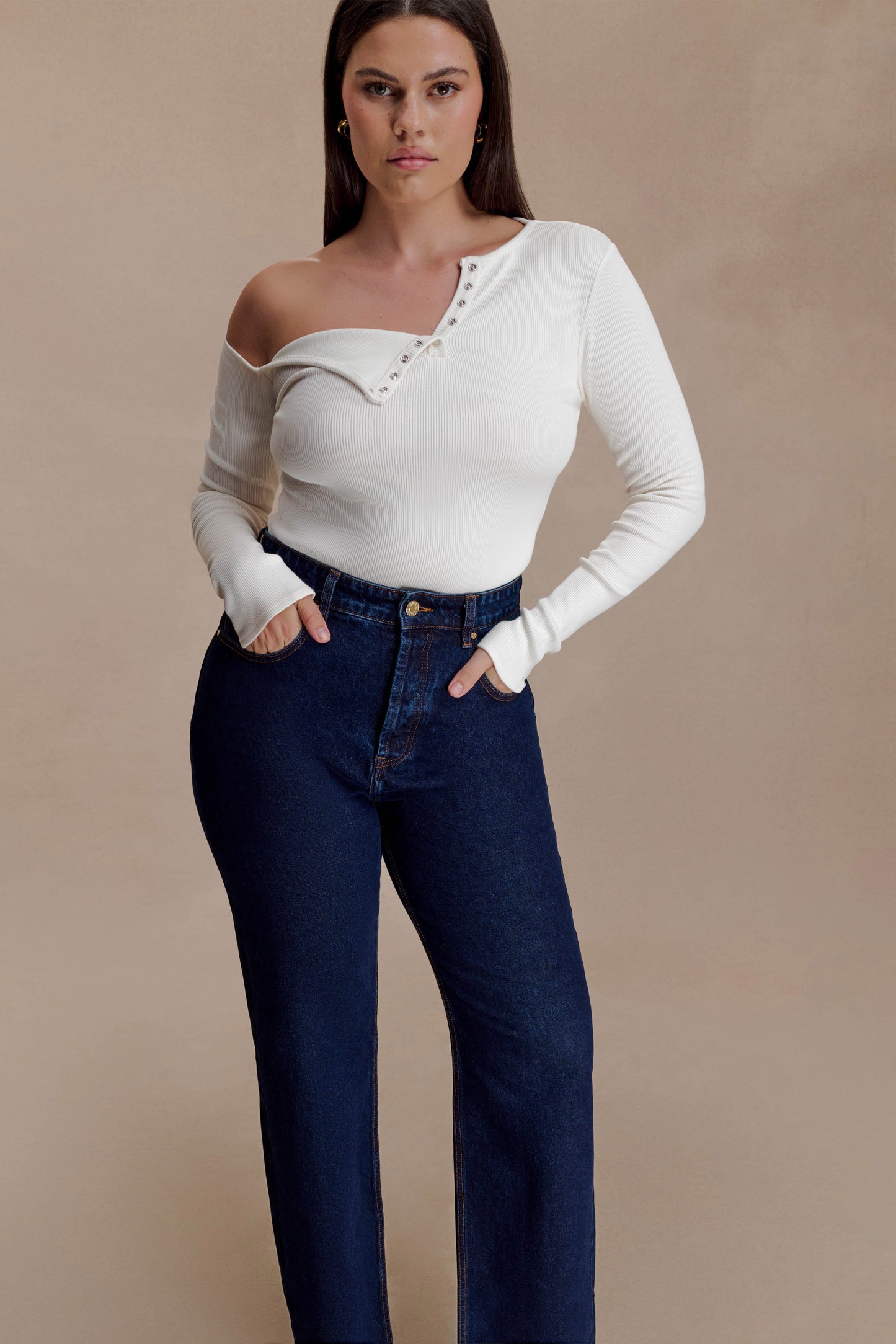 Maelle Off Shoulder Long Sleeve Top - Ivory