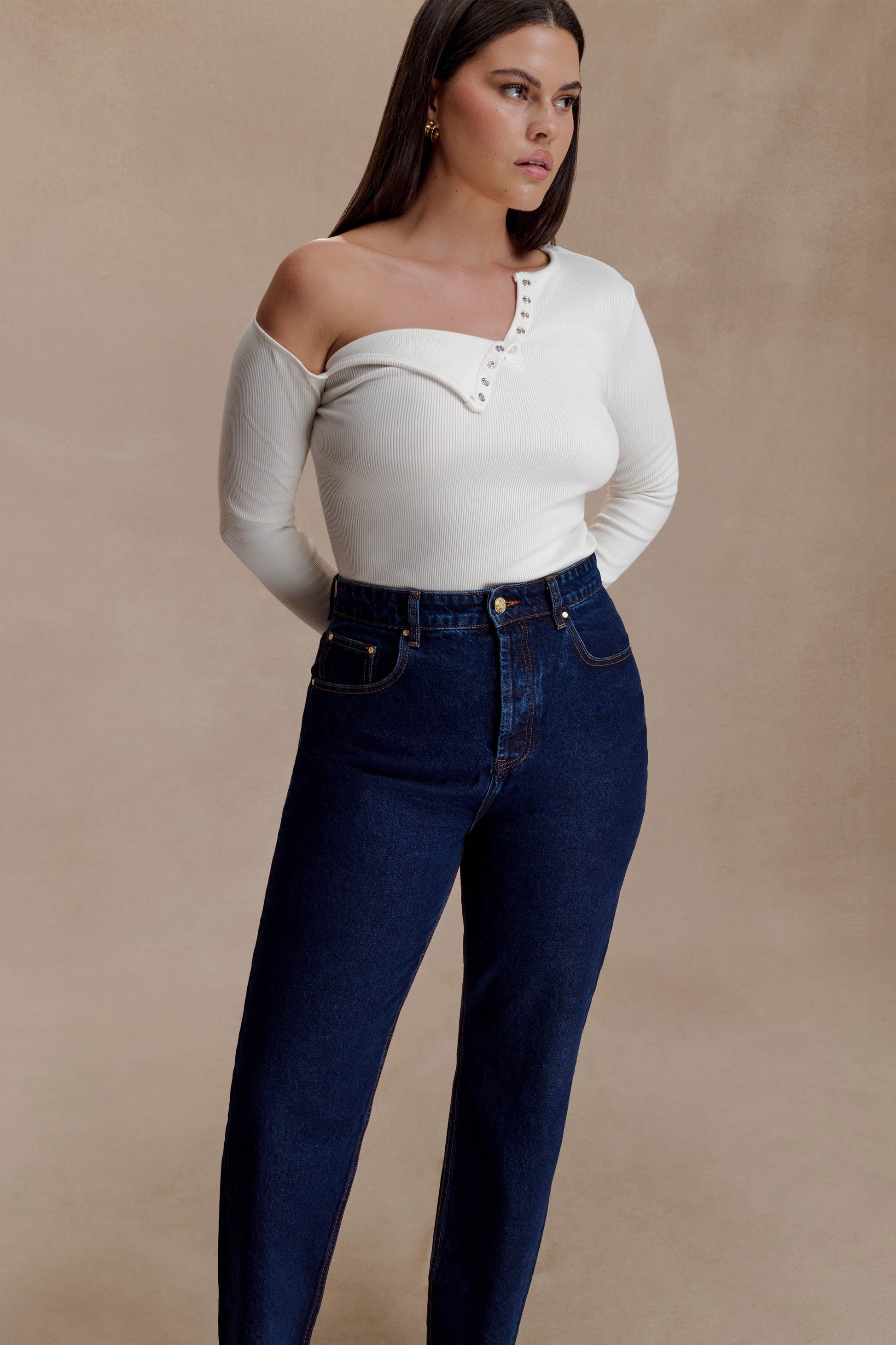 Maelle Off Shoulder Long Sleeve Top - Ivory #7