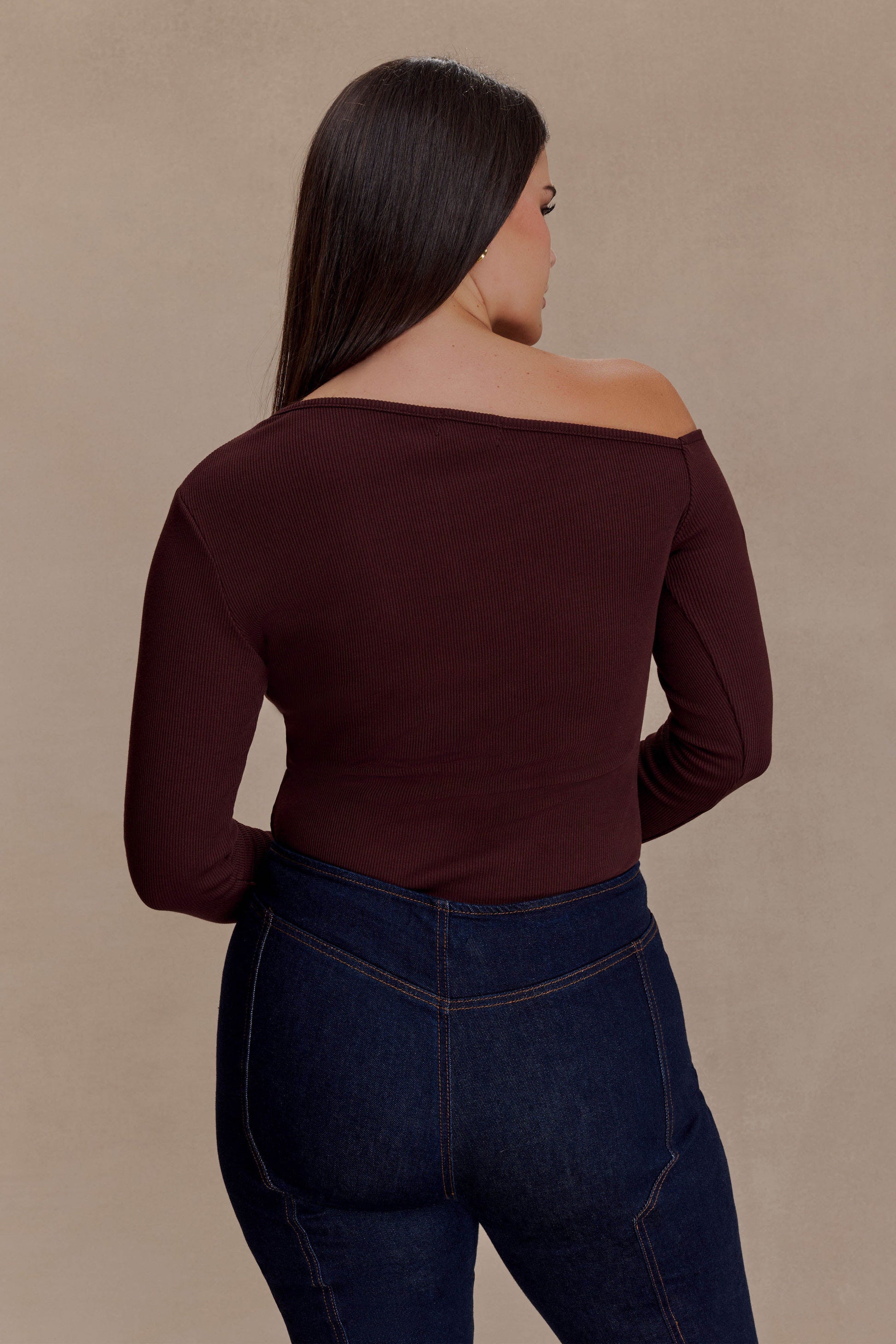 Maelle Off Shoulder Long Sleeve Top - Deep Chocolate #2