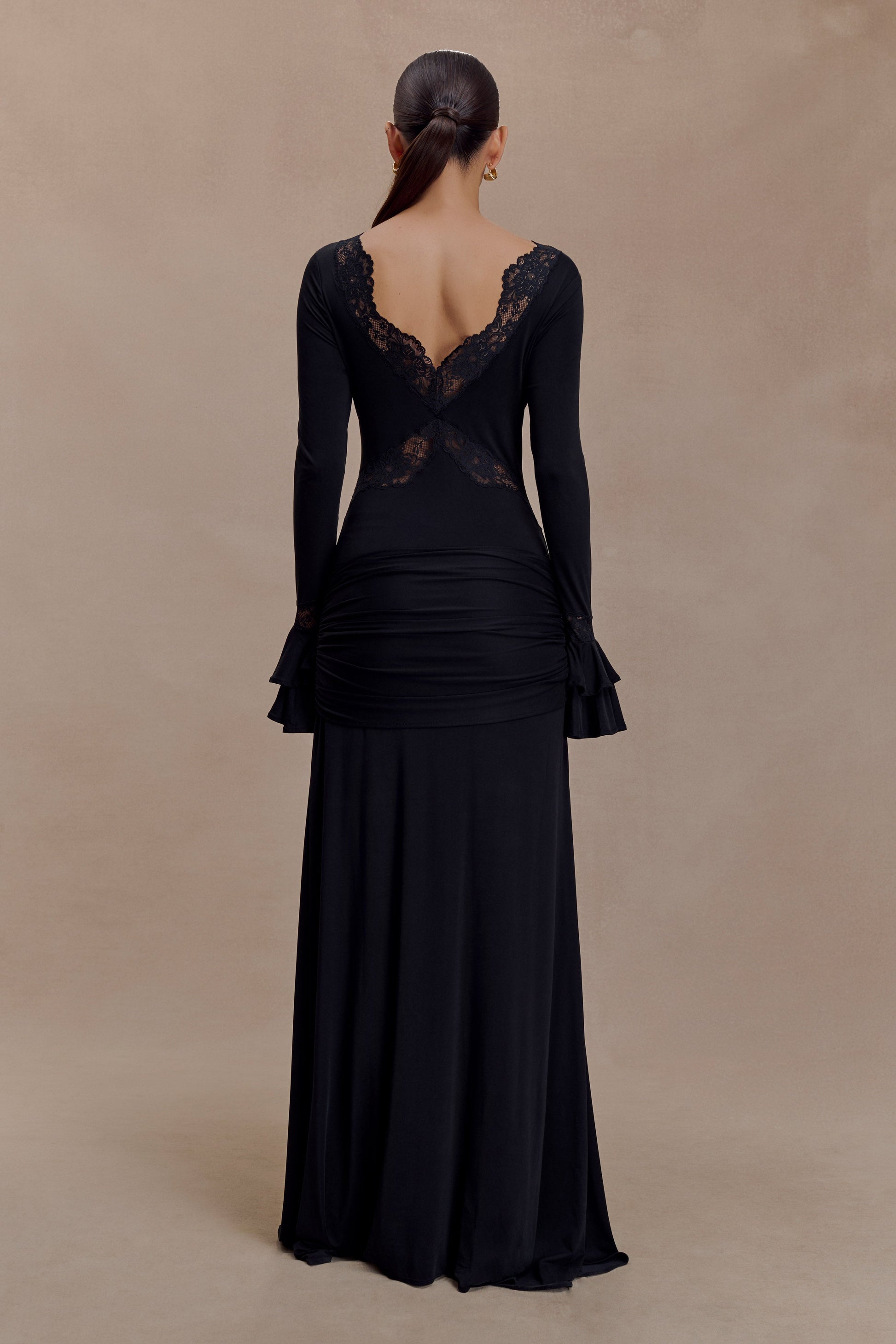 Electra Slinky Lace Maxi Dress / Black | MESHKI