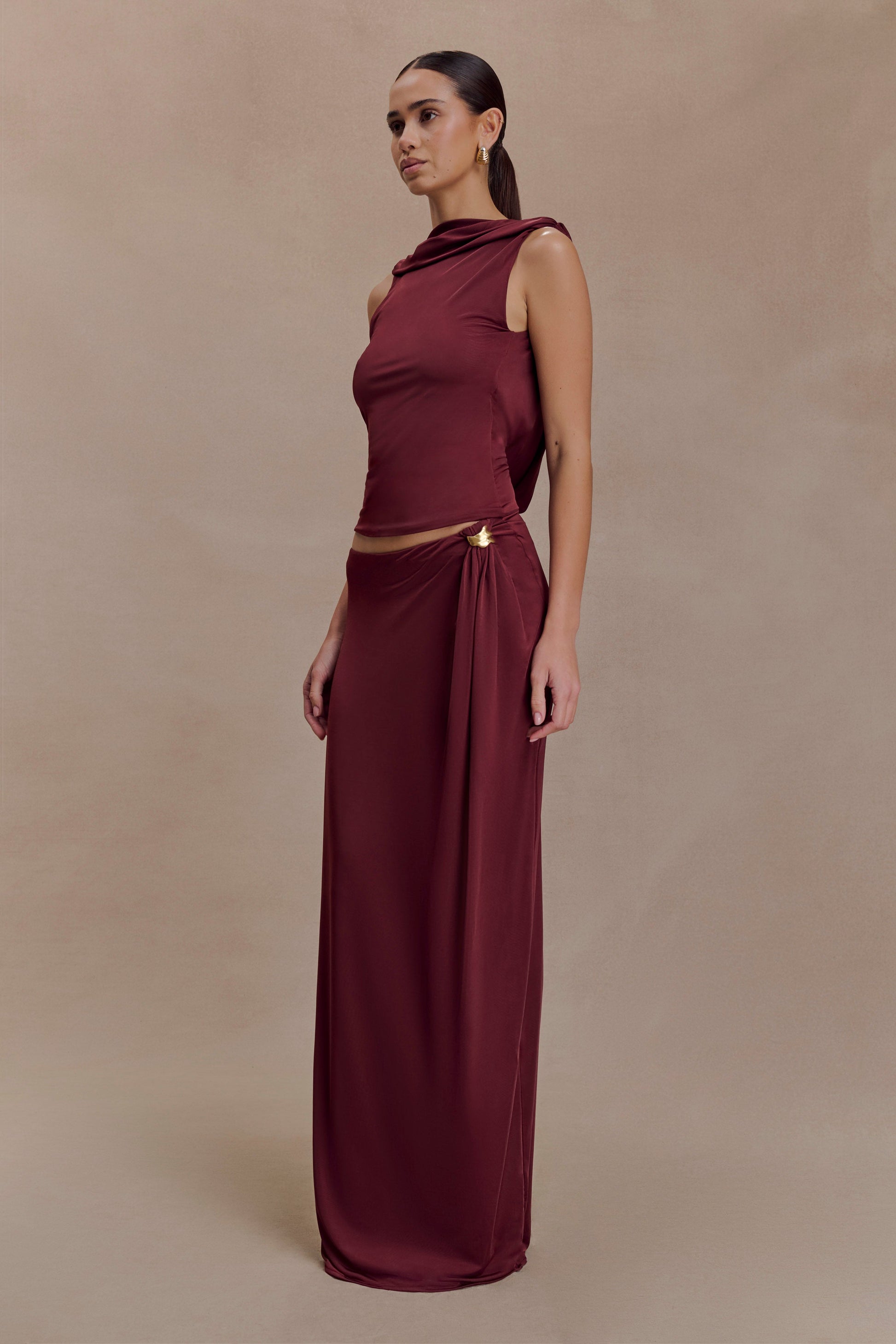 Bridget Slinky Maxi Skirt With Hardware - Burgundy #3