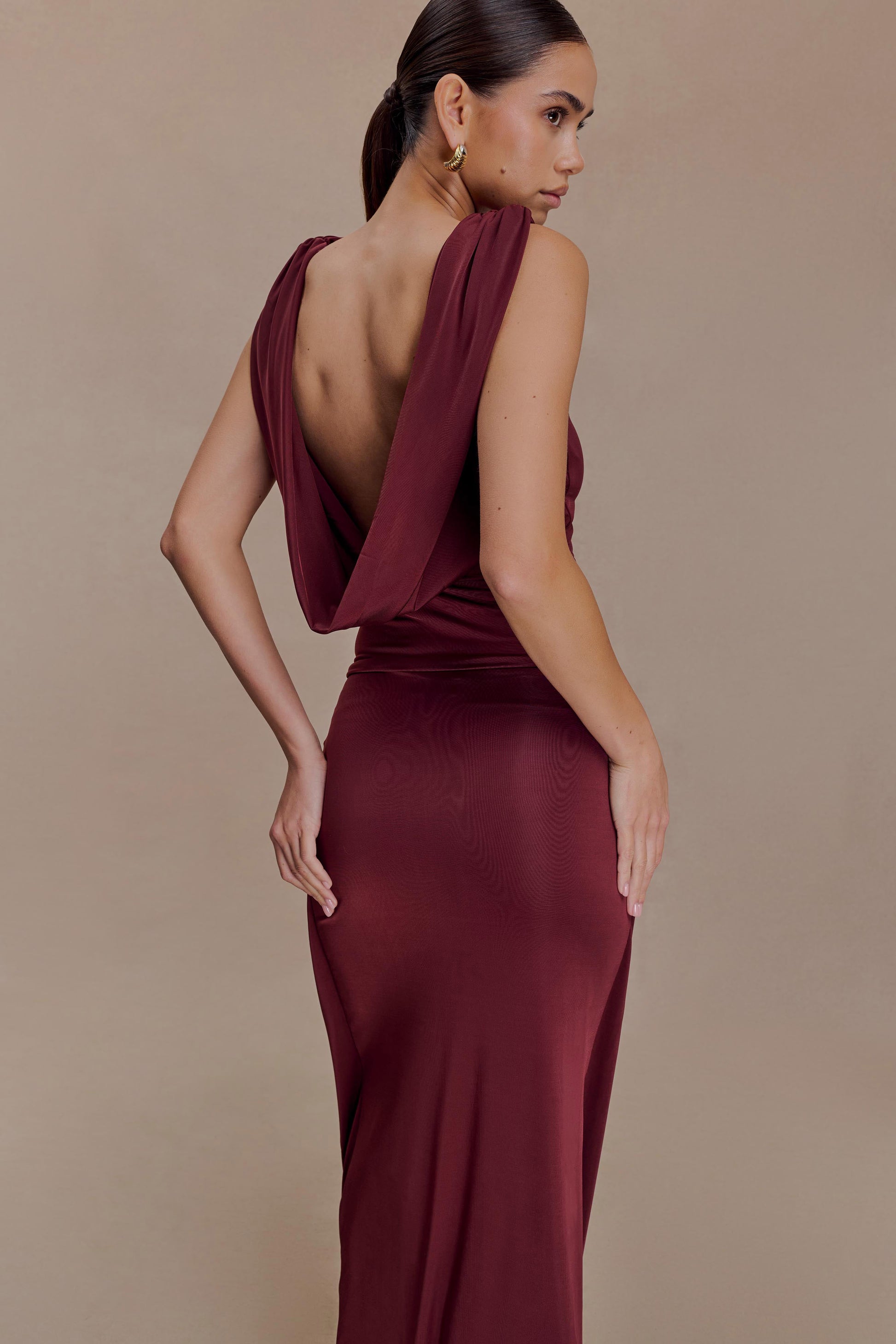 Bridget Slinky Cowl Back Top / Burgundy | MESHKI | XL Bridget Slinky Cowl Back Top / Burgundy | MESHKI | XL