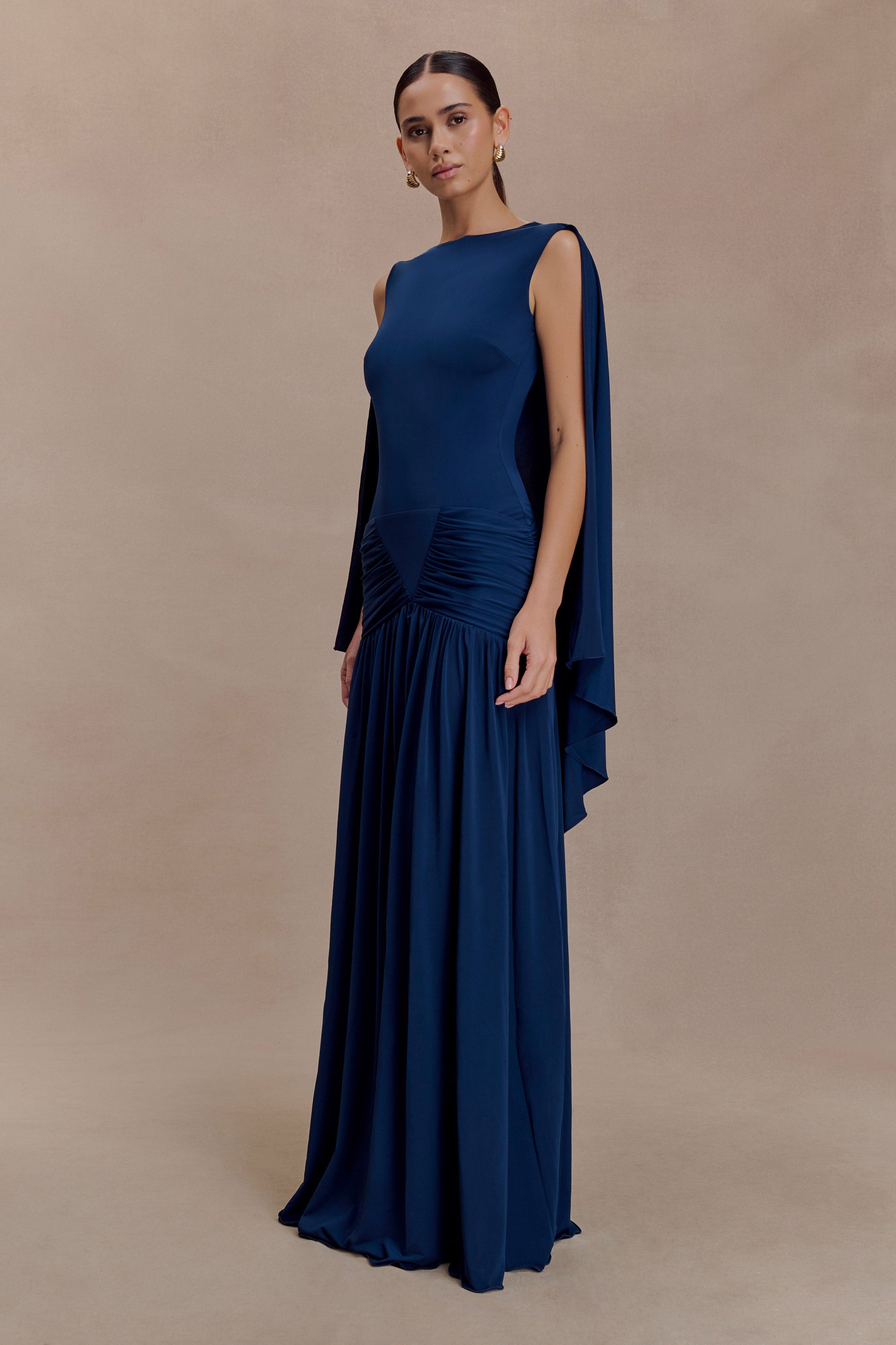 blue dress with cape Royal Blue Tulle Ball Gown Prom Dress With Cape Royal Blue / 2