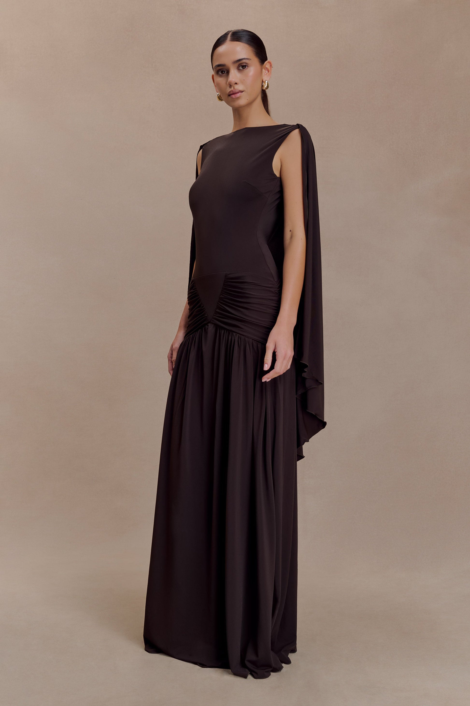 Emory Jersey Cape Maxi Dress - Chocolate #4