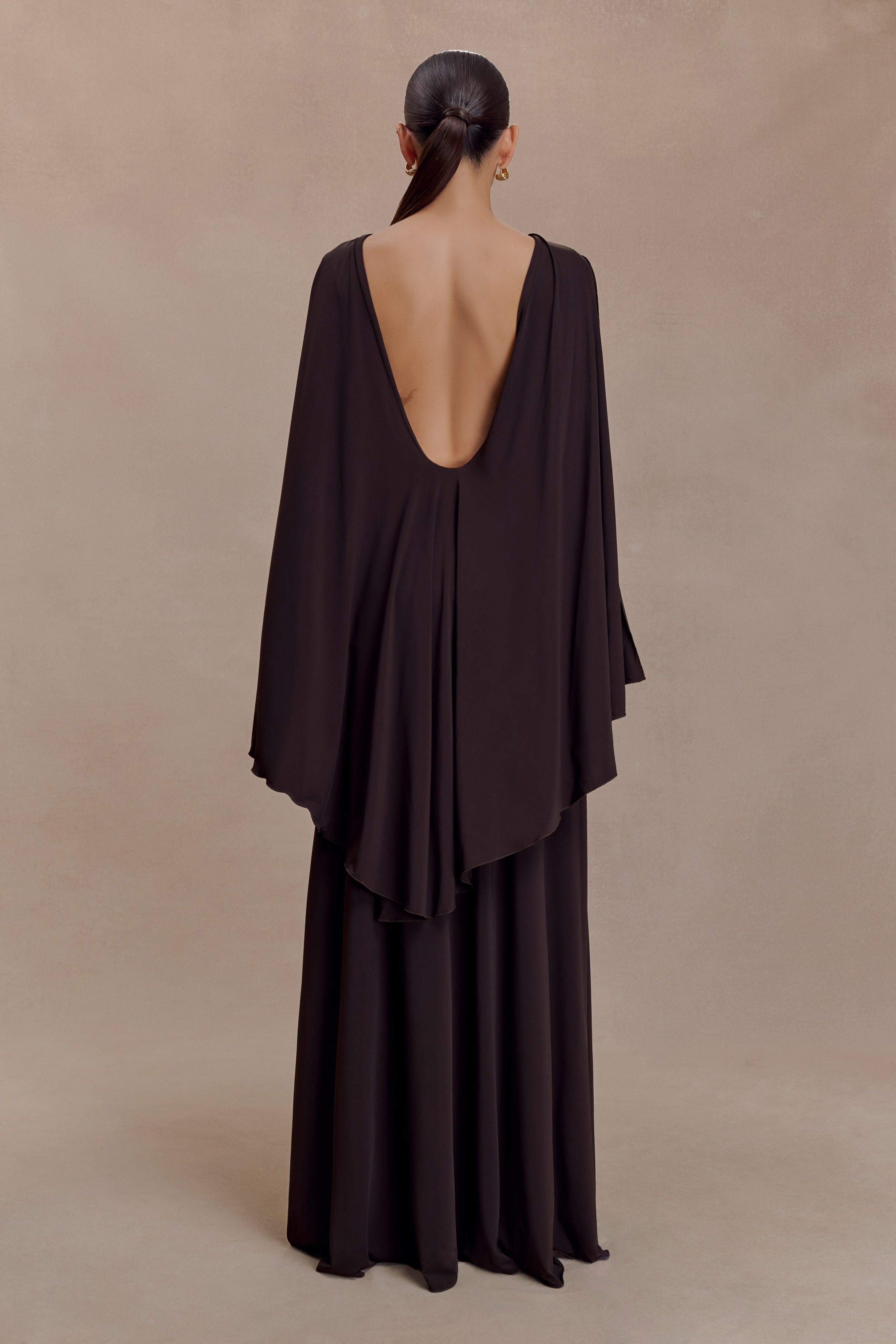 Emory Jersey Cape Maxi Dress - Chocolate | MESHKI US