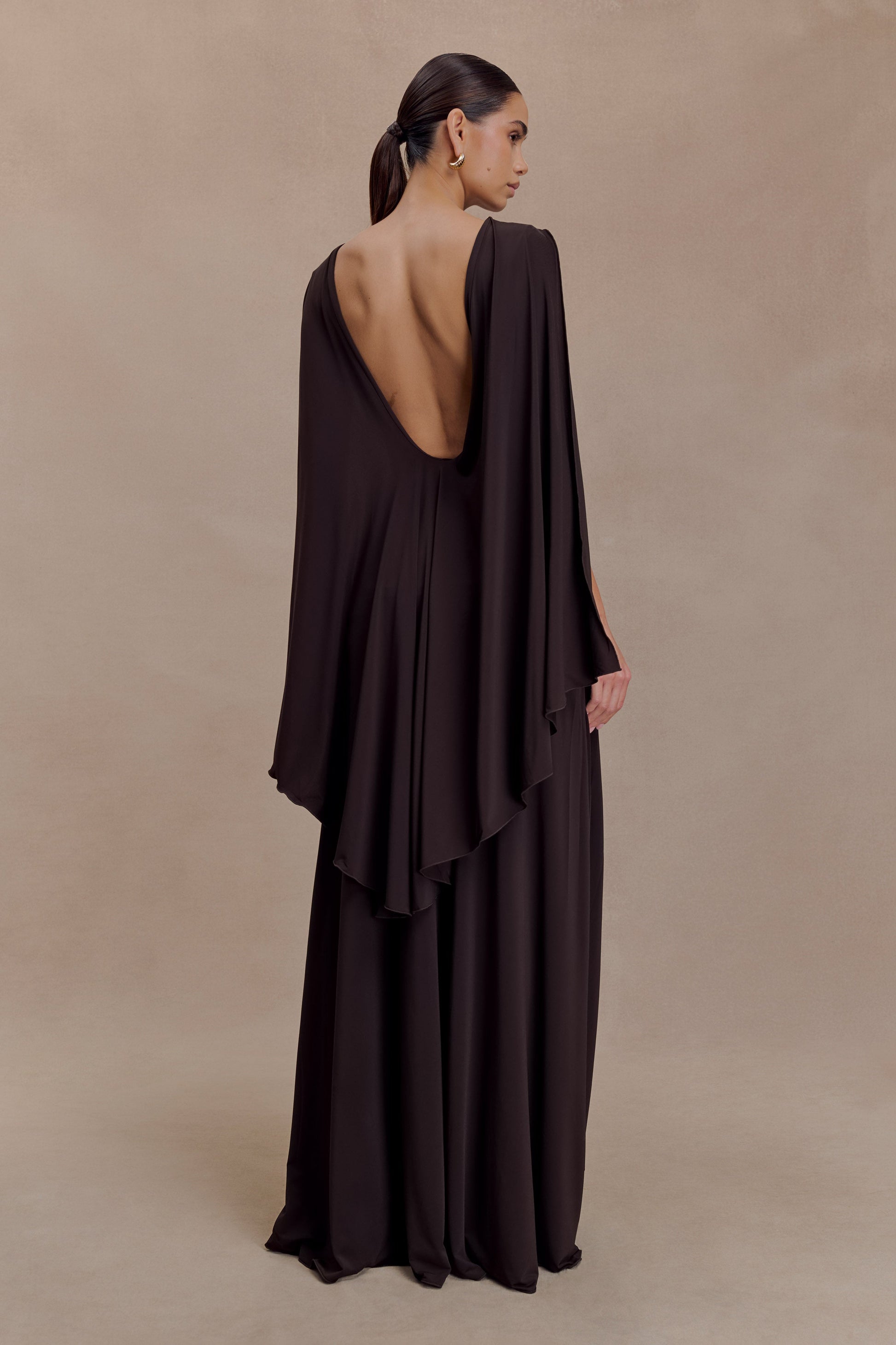 Emory Jersey Cape Maxi Dress / Chocolate | MESHKI | L Emory Jersey Cape Maxi Dress / Chocolate | MESHKI | L