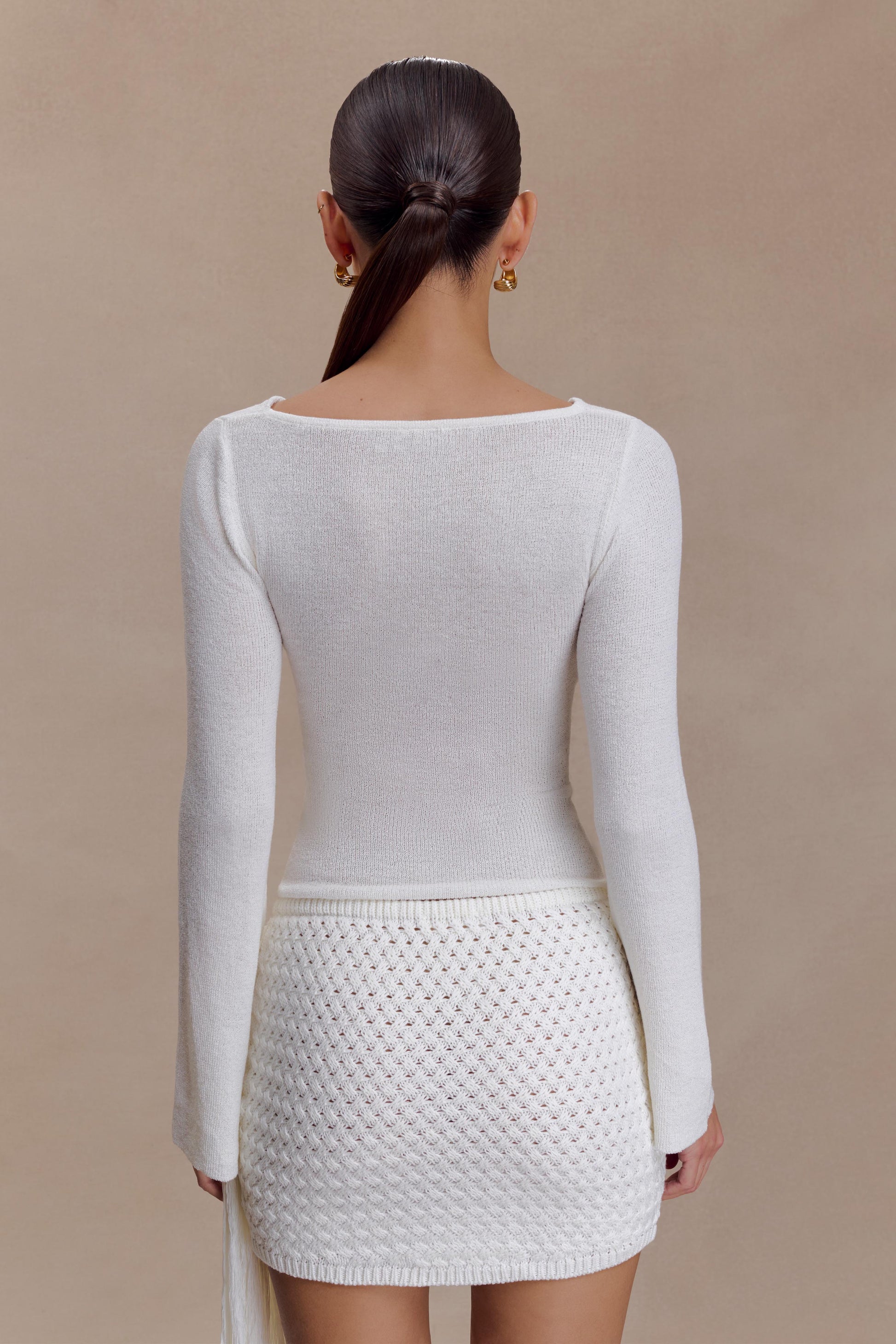 Elowen Knit Cowl Long Sleeve Top - White #2