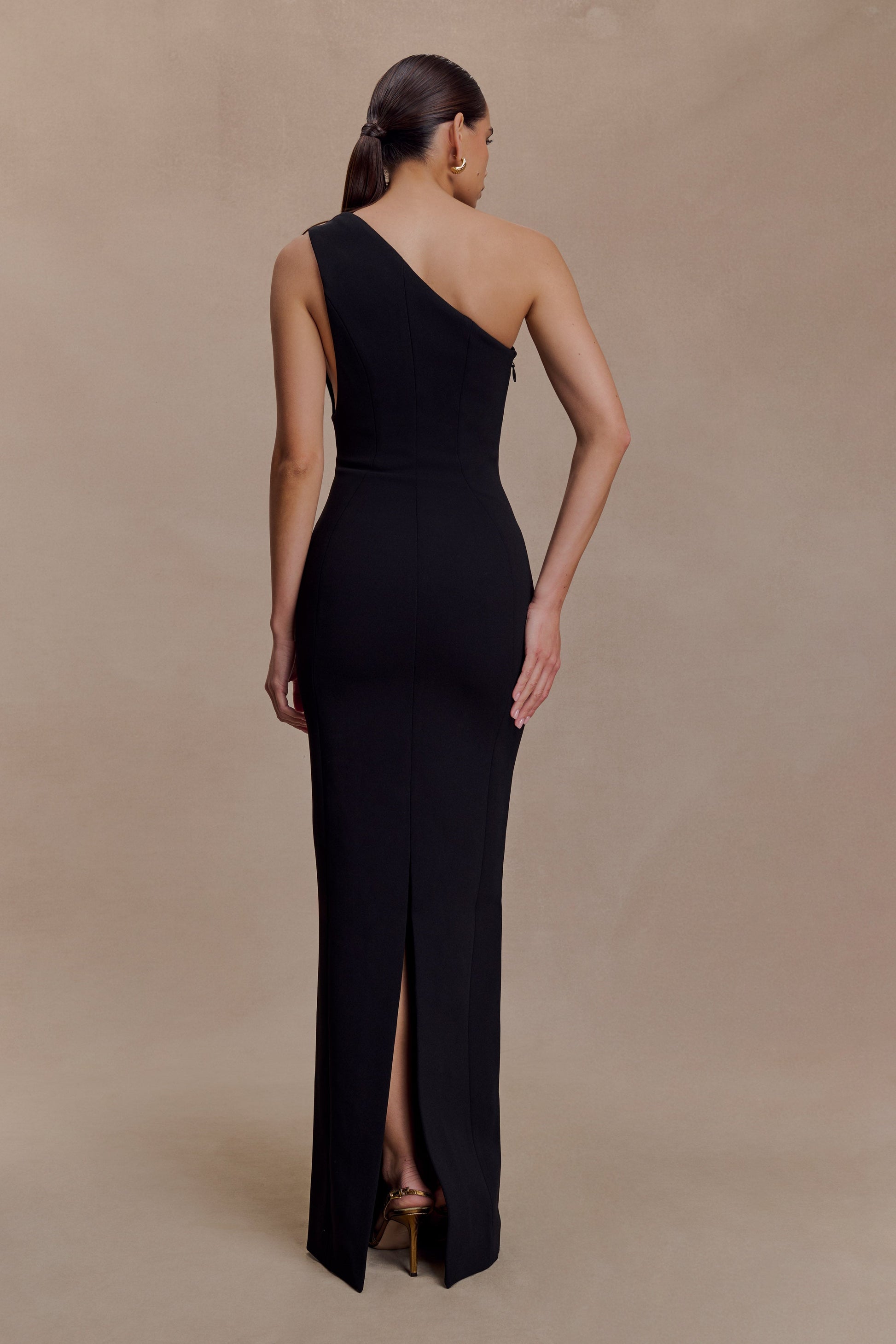 Milena One Shoulder Crepe Maxi Dress - Black #2