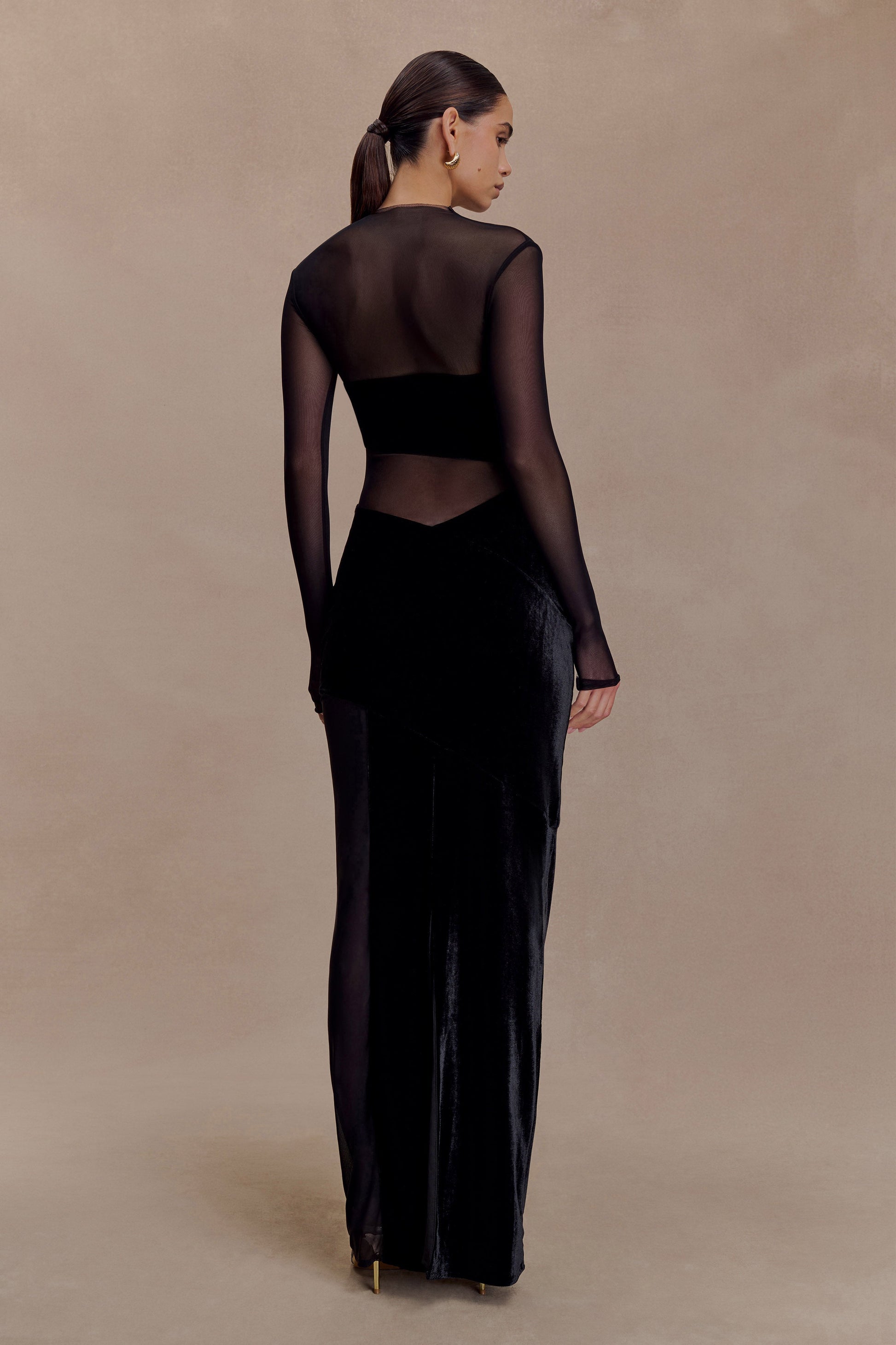 Davina Velvet And Mesh Maxi Dress - Black #2