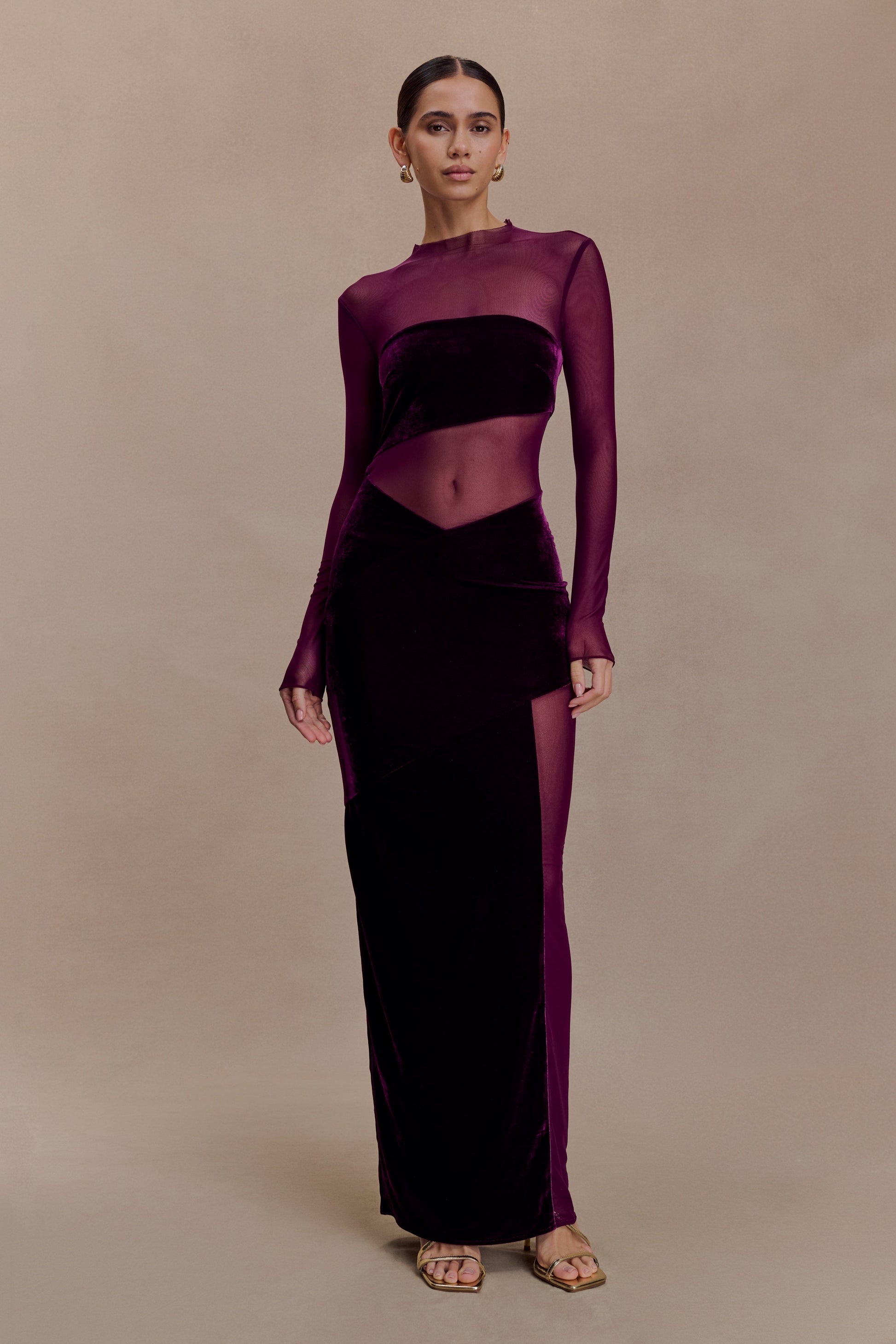 Davina Velvet And Mesh Maxi Dress / Purple | MESHKI Davina Velvet And Mesh Maxi Dress / Purple | MESHKI