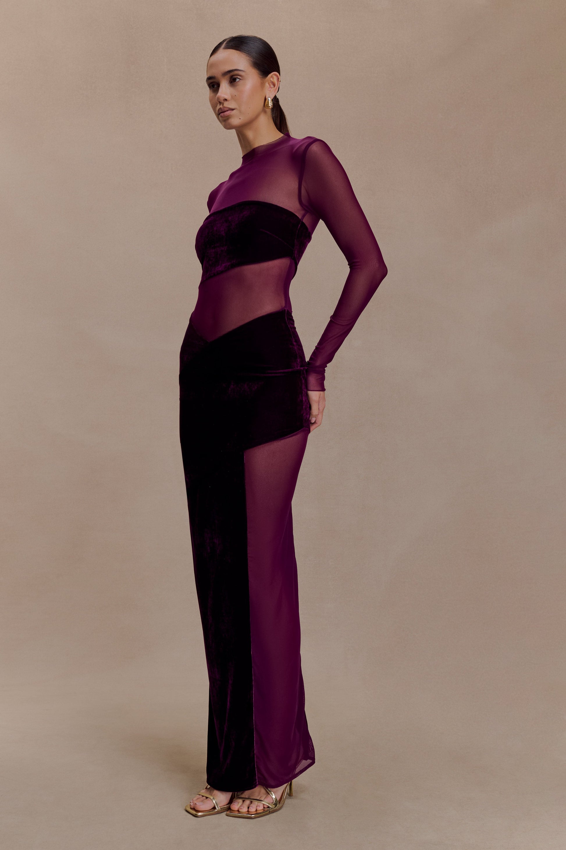 Davina Velvet And Mesh Maxi Dress - Purple #2