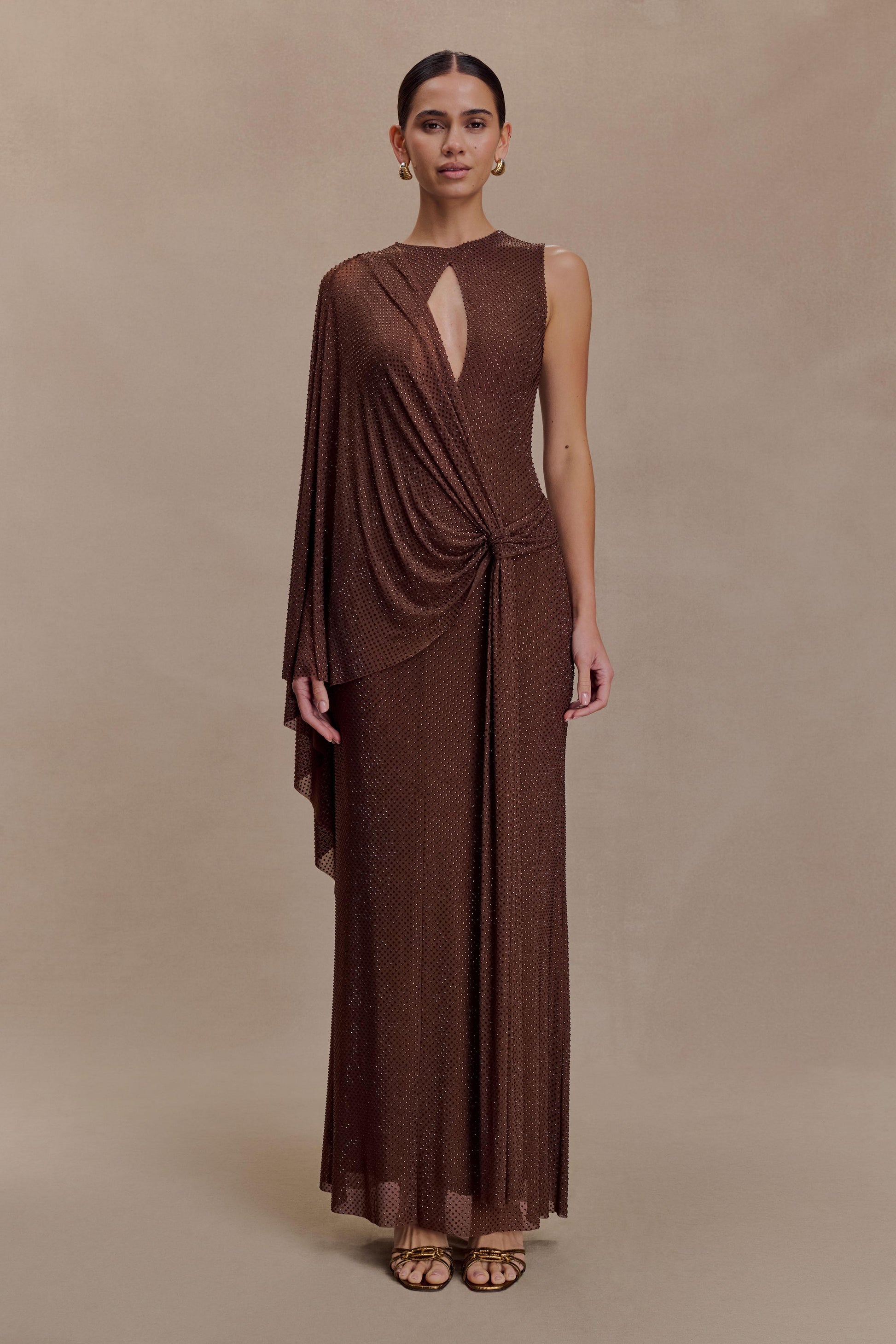 Bakari Diamante Cape Maxi Dress - Chocolate #6