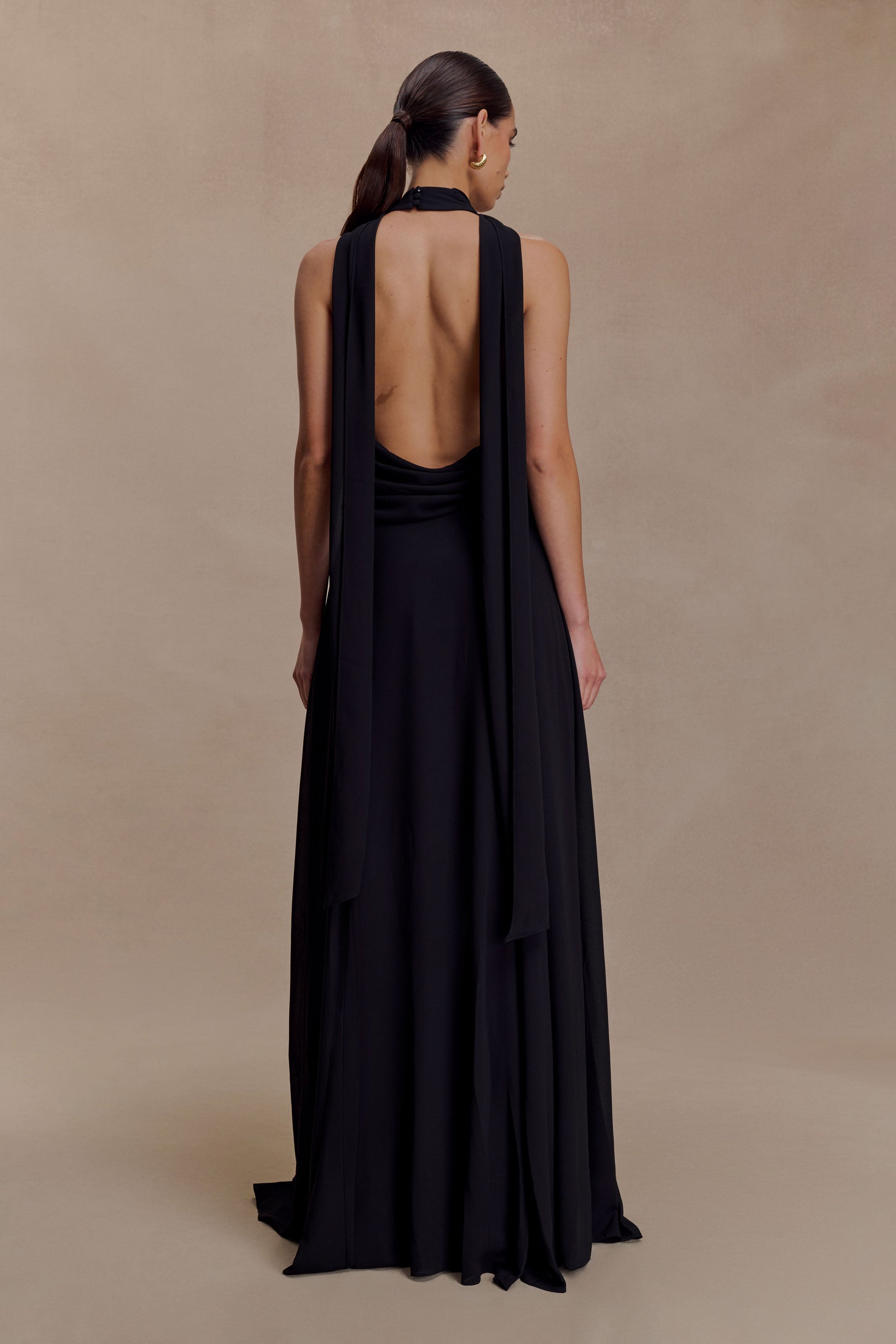 Santal Floral Chiffon Halter Maxi Dress / Black | MESHKI | XL Santal Floral Chiffon Halter Maxi Dress / Black | MESHKI | XL