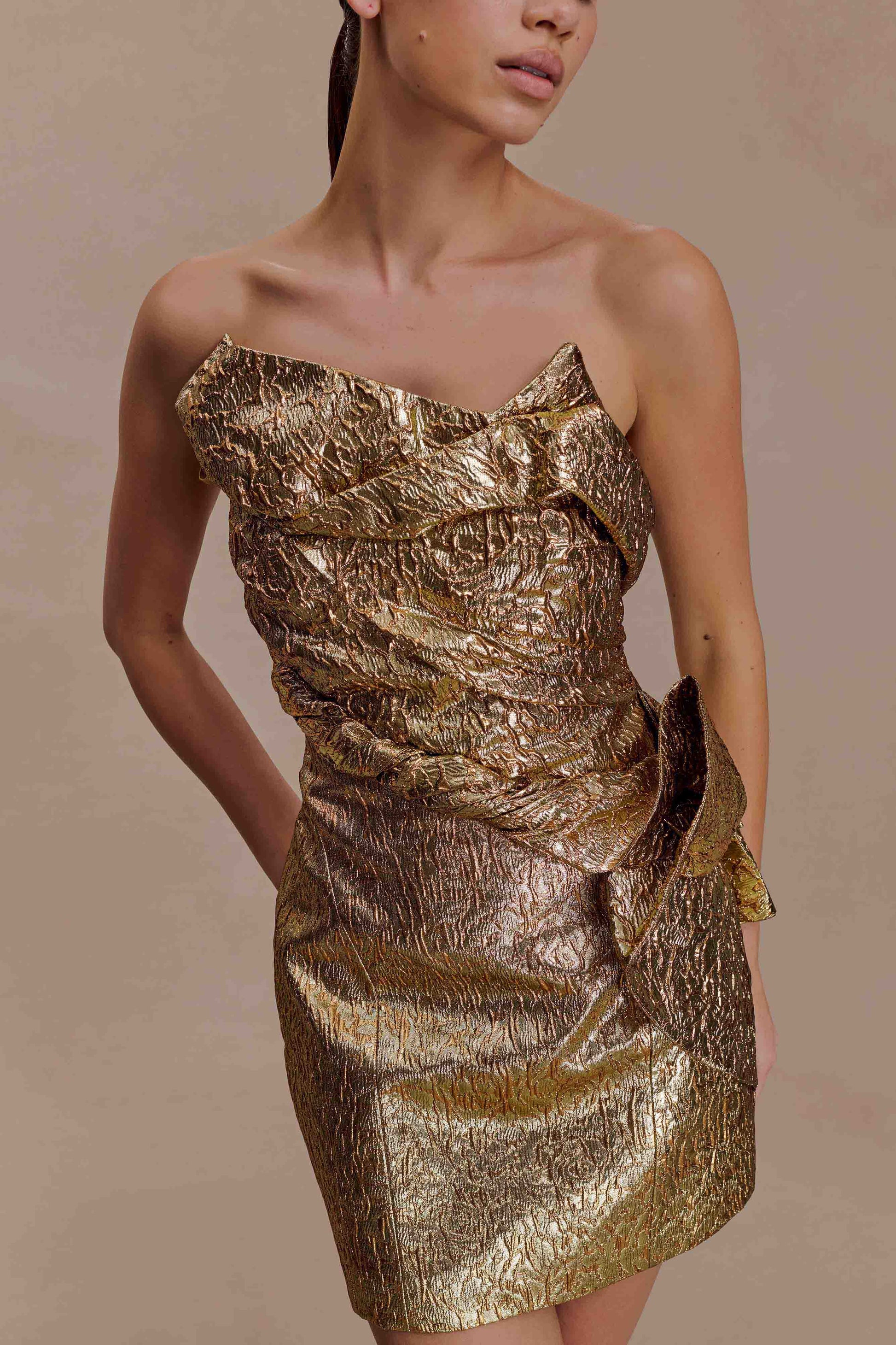 Sadie Structured Mini Dress - Gold | MESHKI US Sadie Structured Mini Dress - Gold | MESHKI US