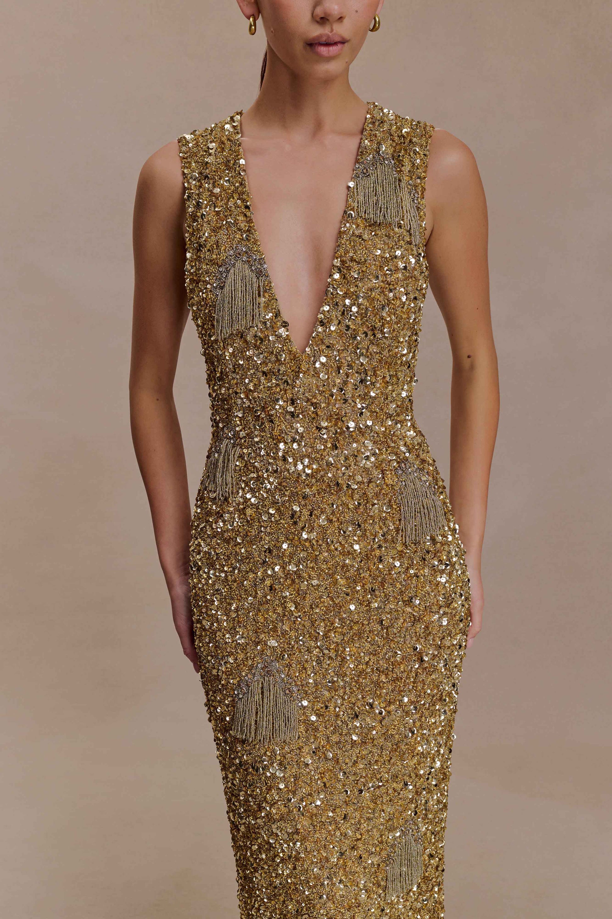 Astor Hand Embellished Maxi Dress / Gold | Meshki | S Astor Hand Embellished Maxi Dress / Gold | Meshki | S