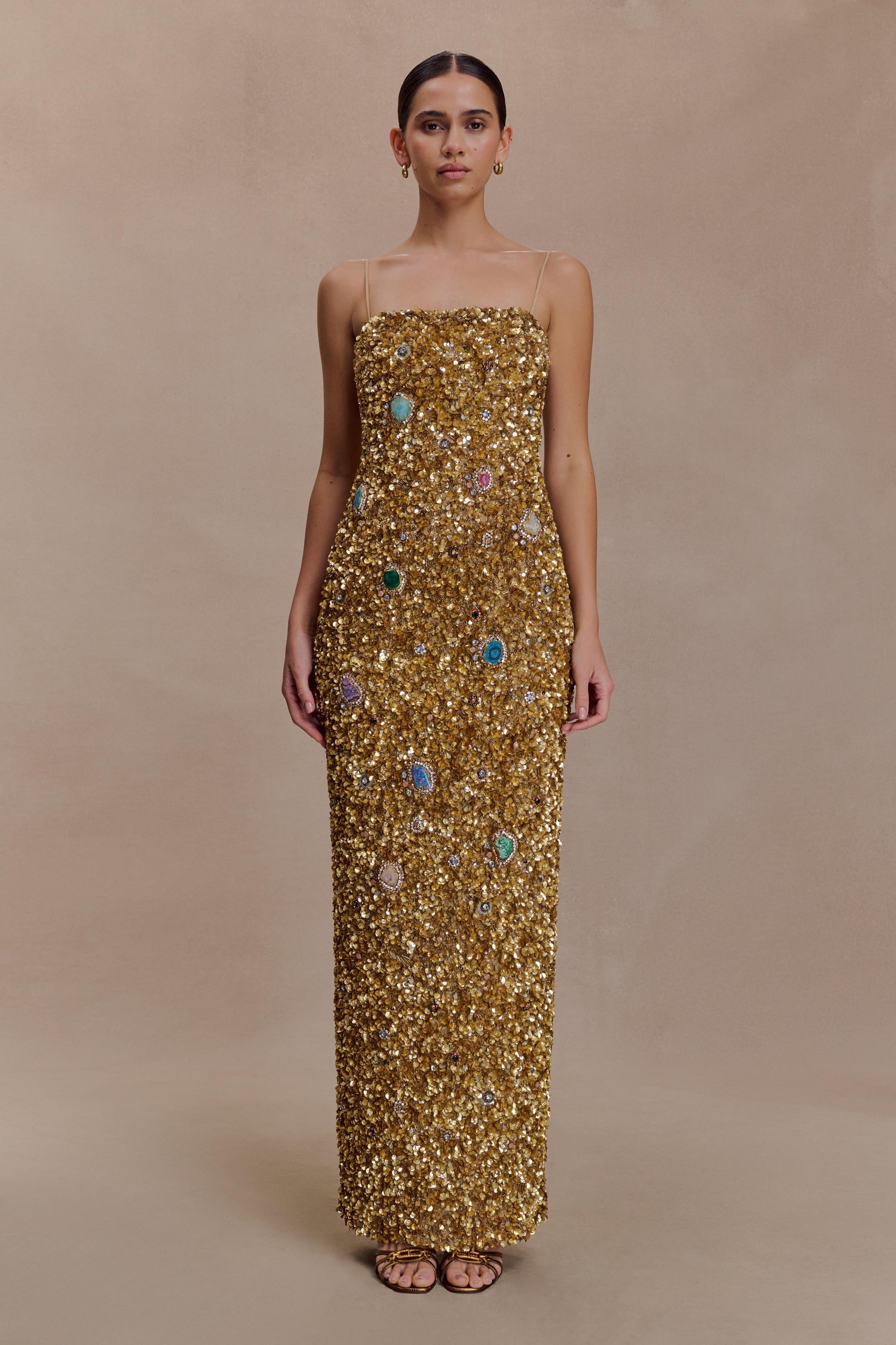 Porter Hand Beaded Midi Dress / Gold | MESHKI