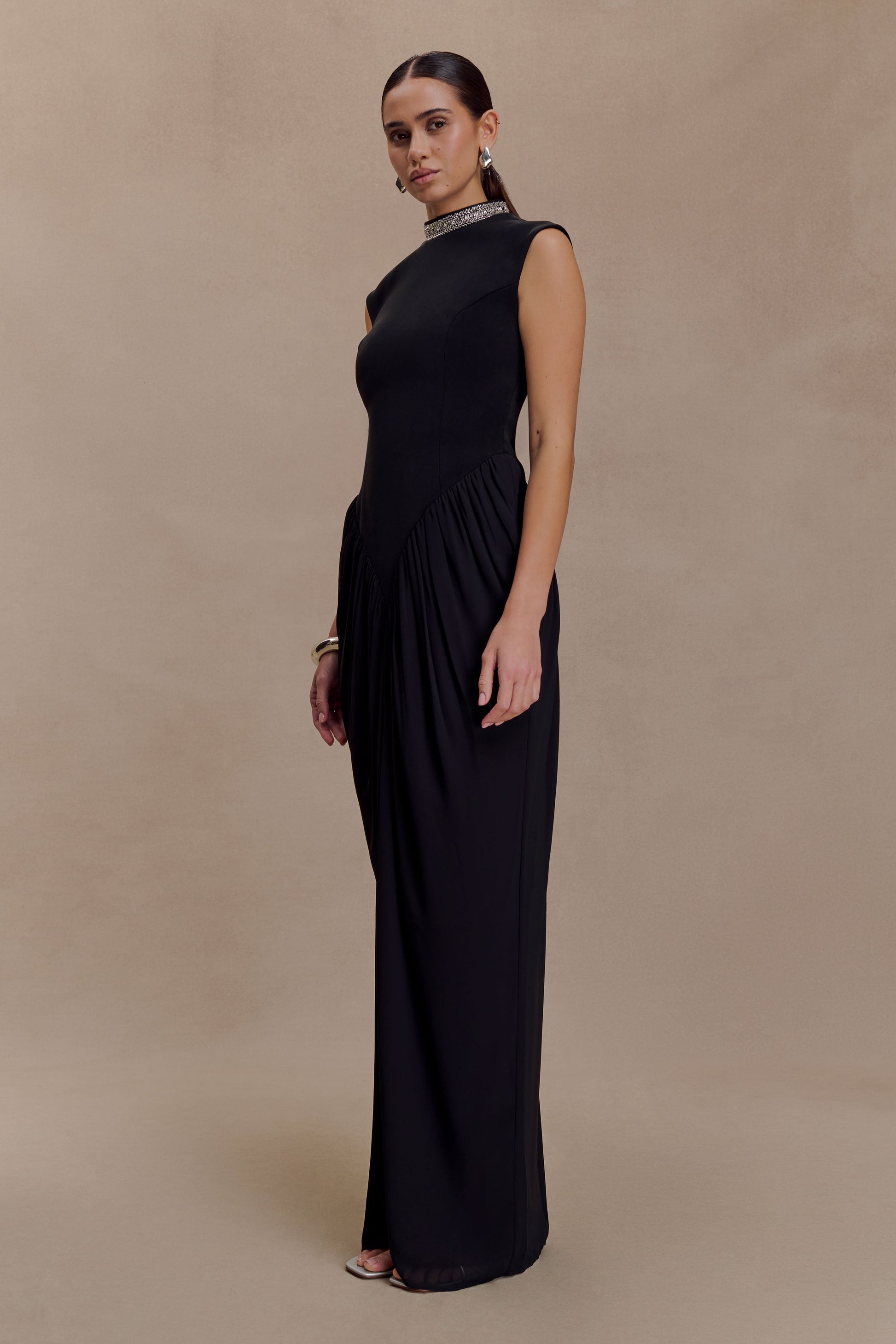 Elisa Diamante Neck Maxi Dress - Black | MESHKI US Elisa Diamante Neck Maxi Dress - Black | MESHKI US