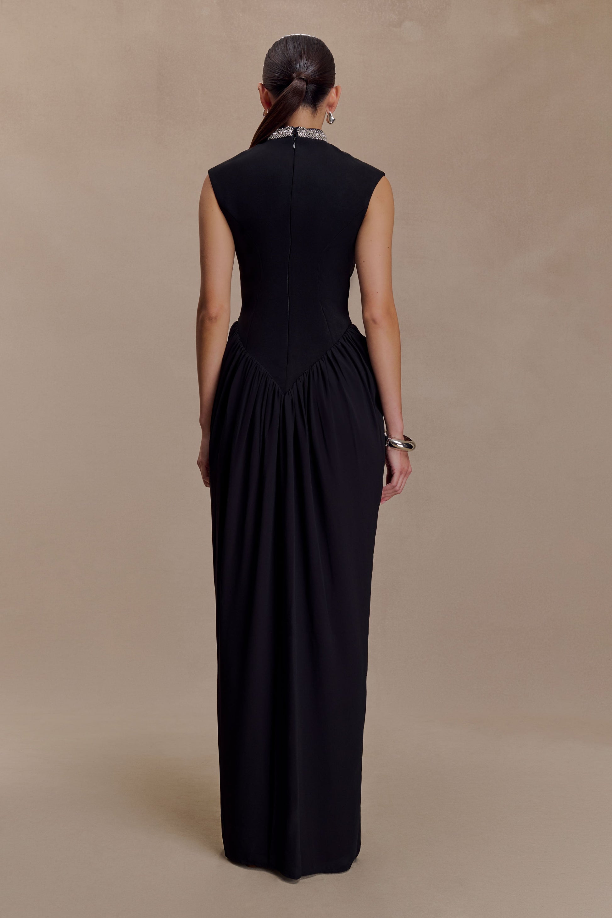 Elisa Diamante Neck Maxi Dress - Black #2