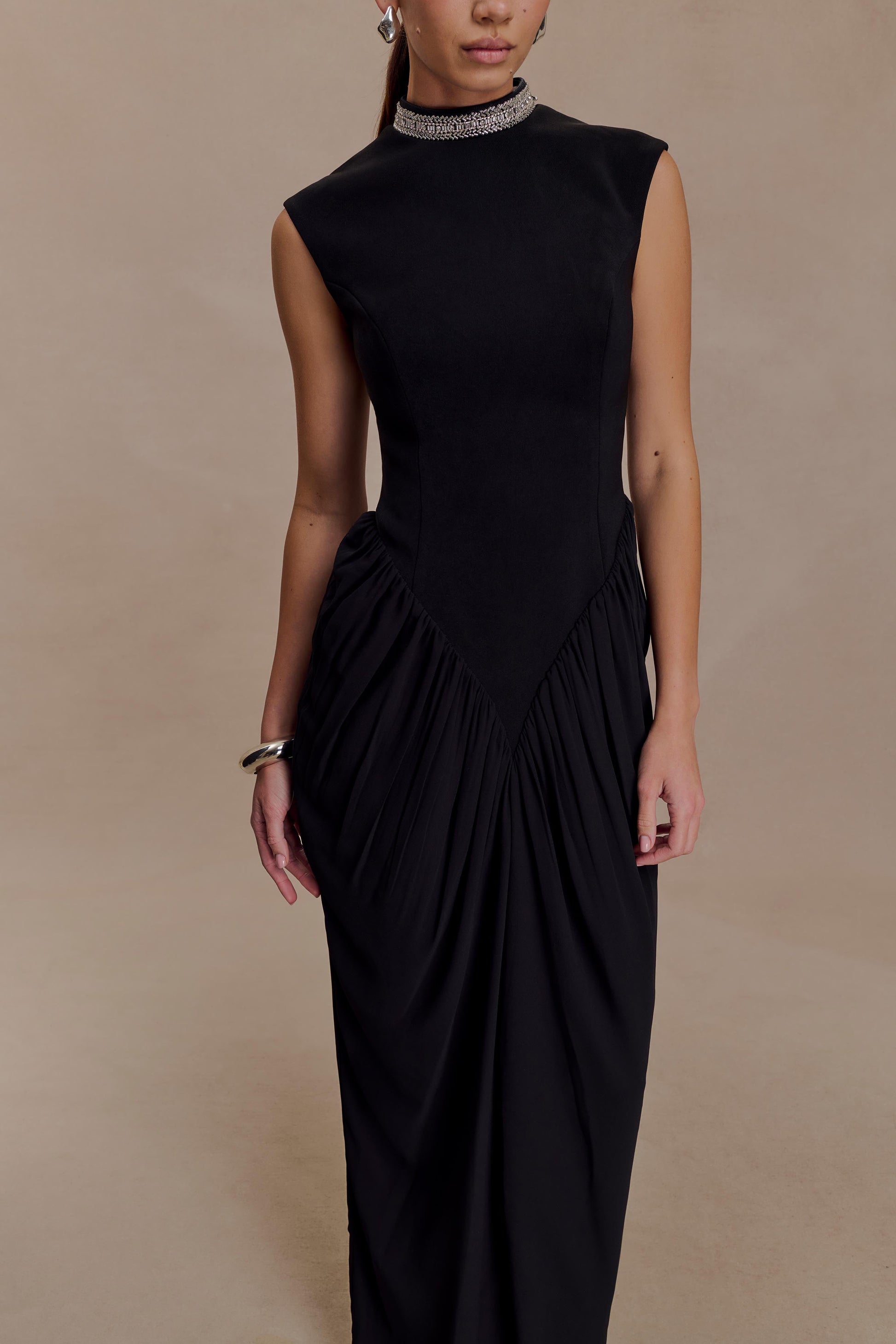 Elisa Diamante Neck Maxi Dress - Black | MESHKI US Elisa Diamante Neck Maxi Dress - Black | MESHKI US